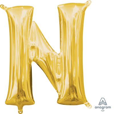 Air-filled Gold Foil Letter N Balloon 16in