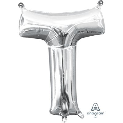 Air-filled Silver Foil Letter T Balloon 16in