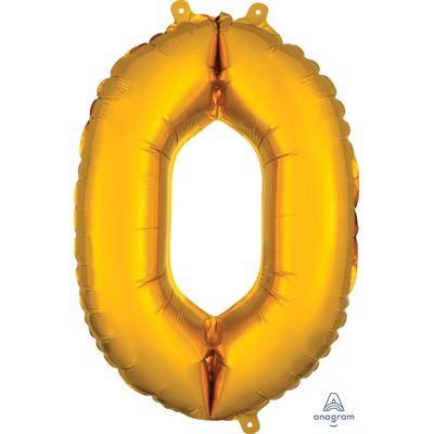 Air-filled Gold Foil Number 0 Balloon 16in