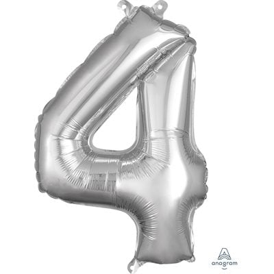 Air-filled Silver Foil Number 4 Balloon 16in