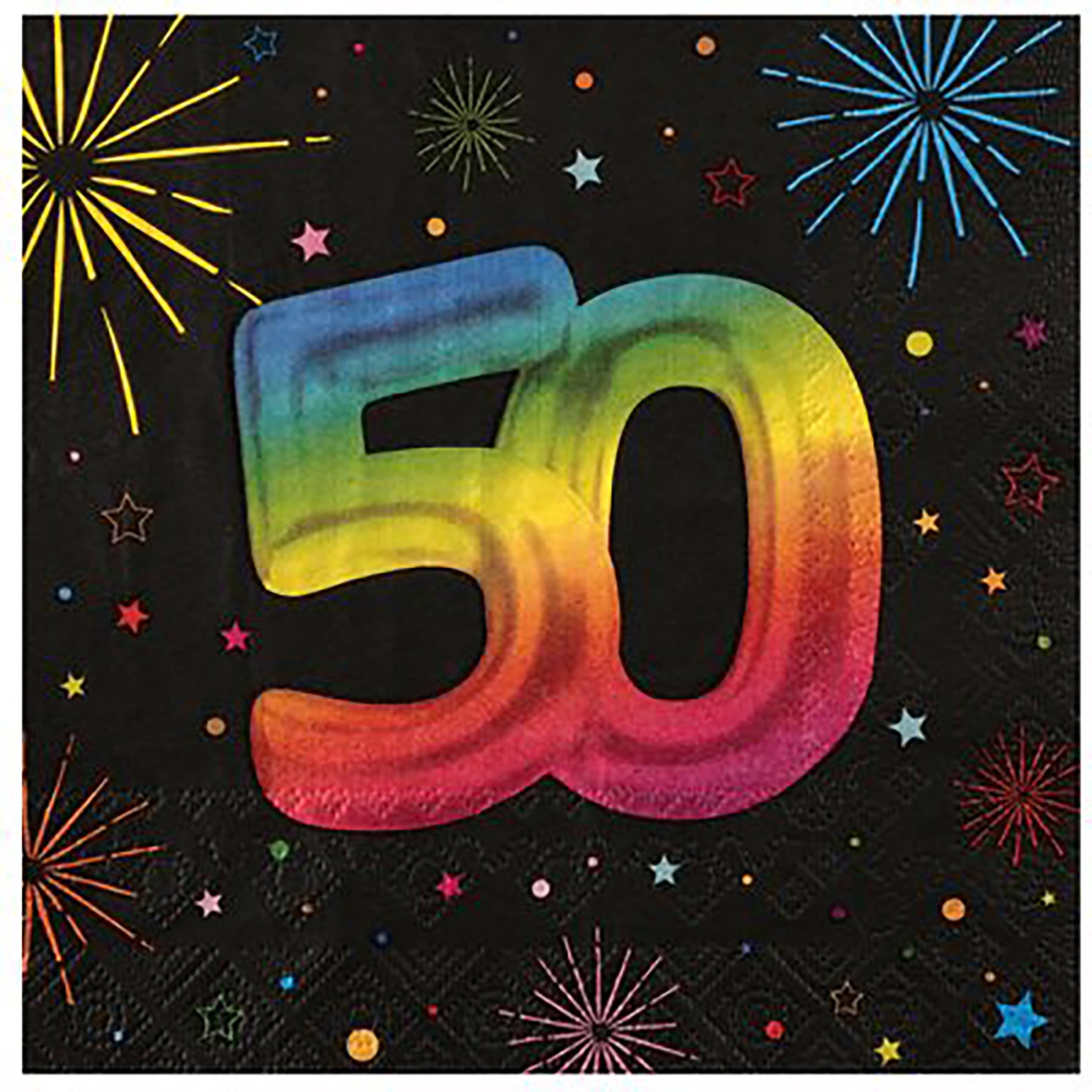 Festicolor Age 50 12 Luncheon Napkins - Black Background 13x13in