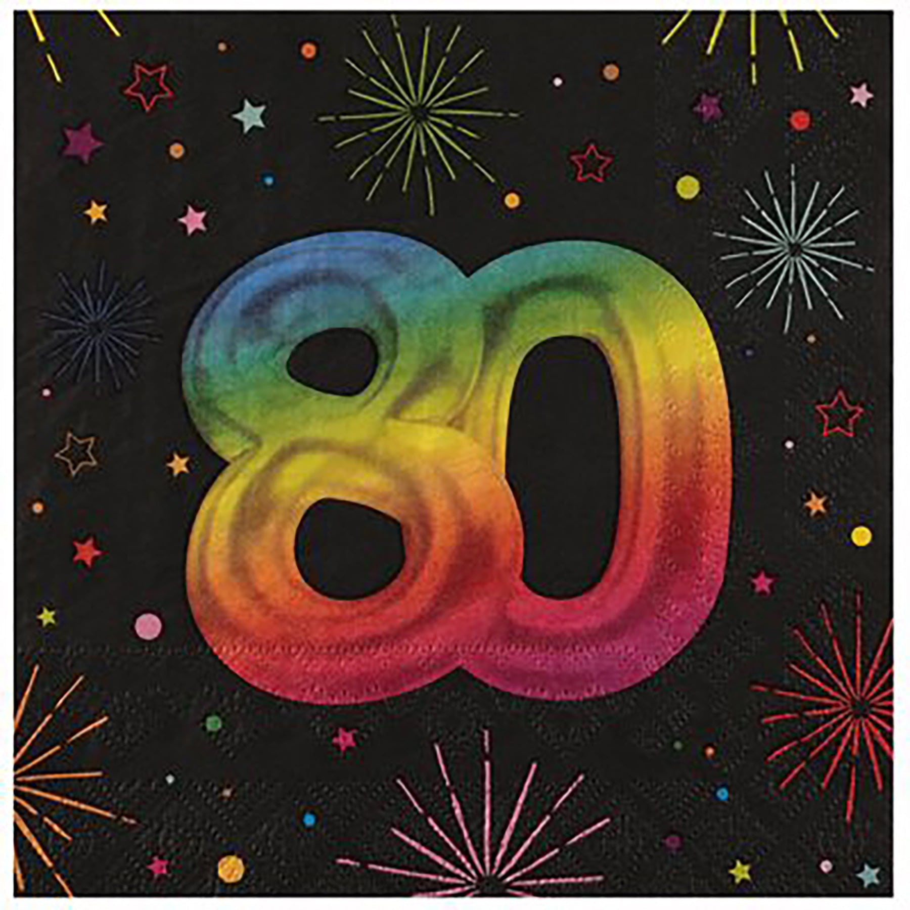 Festicolor Age 80 12 Luncheon Napkins - Black Background 13x13in