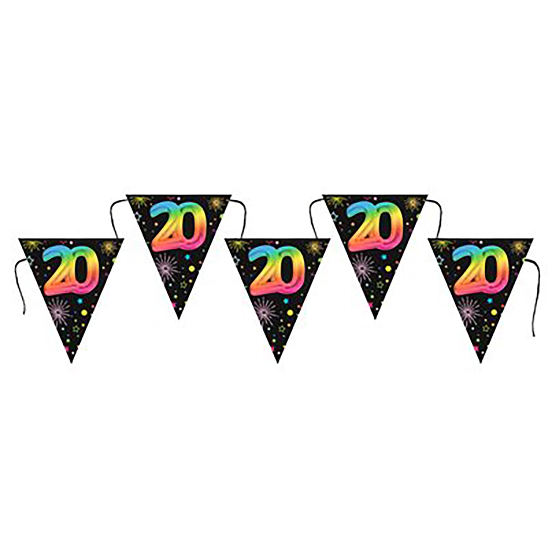 Festicolor Age 20 Cardboard Flag Banner - Black Background 118in 