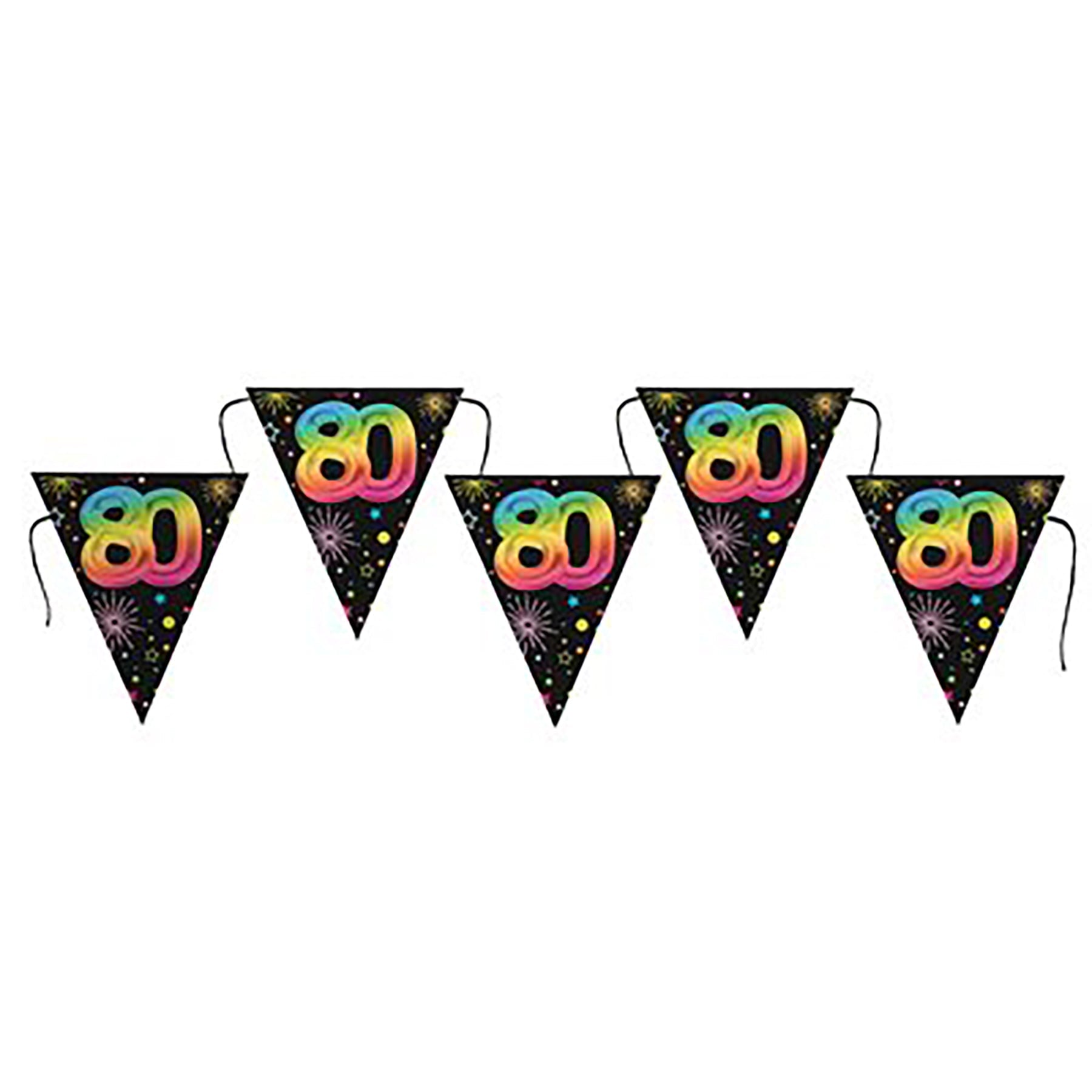 Festicolor Age 80 Cardboard Flag Banner - Black Background 118in