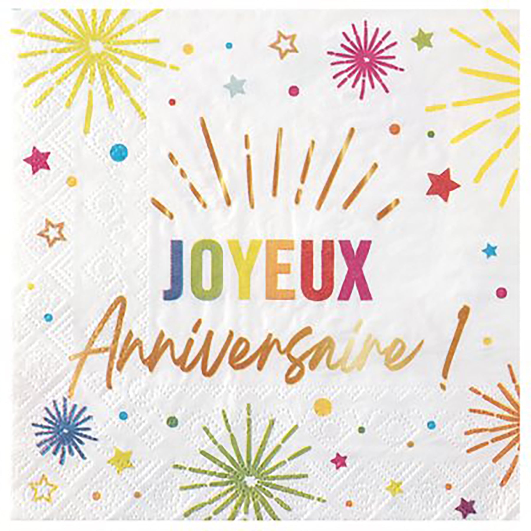 Festicolor 12 Joyeux Anniversaire Luncheon Napkins - White Background 13x13in