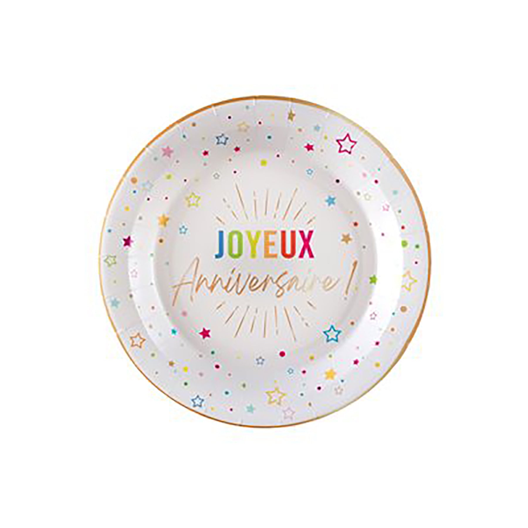 Festicolor 6 Joyeux Anniversaire Round Paper Plates - White Background 7in