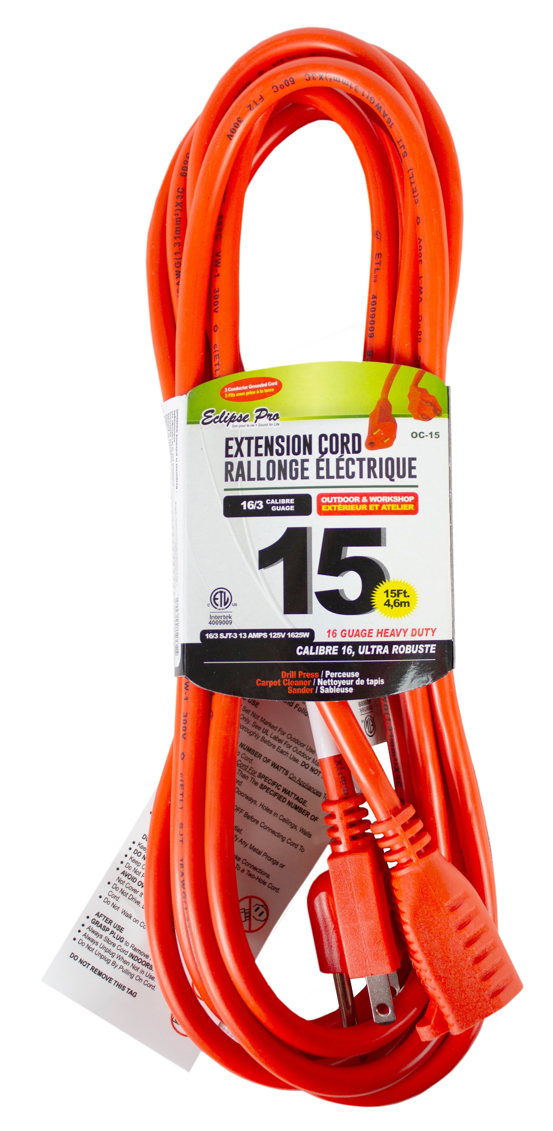 Eclipse Pro Orange Extension Cord - Outdoor 15ft (4.6m) 