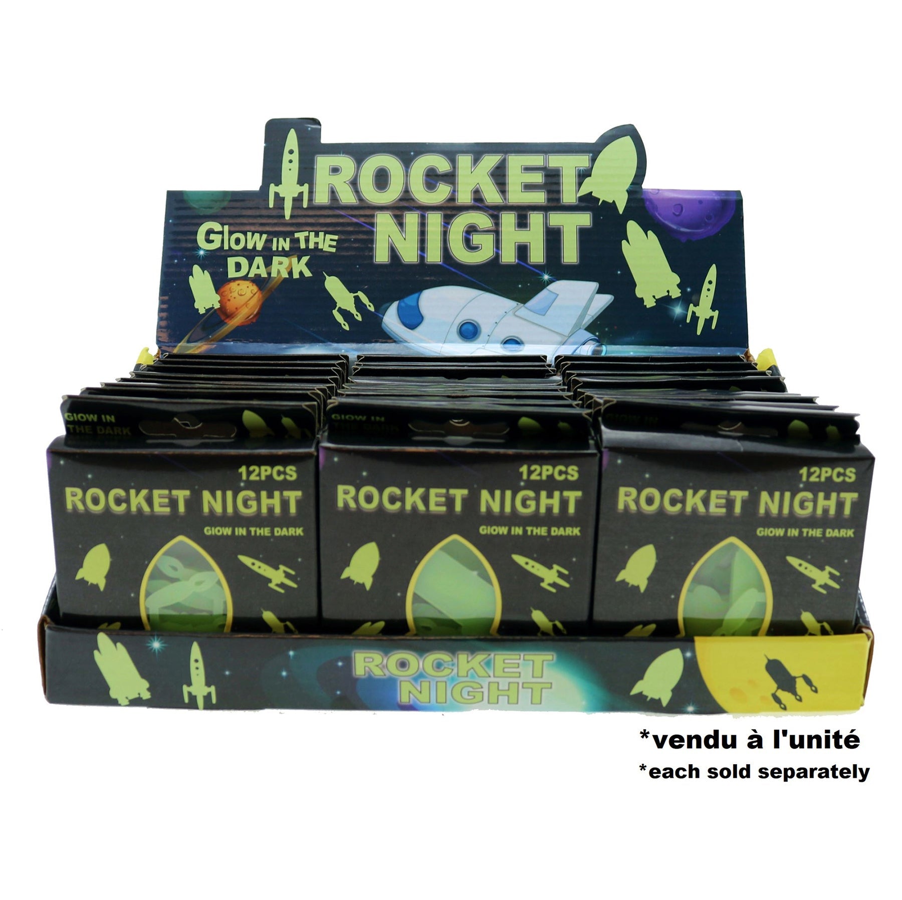 12pcs Rocketships Glow In the Dark - Plastic with Adhesive Dots 2.75in 6+