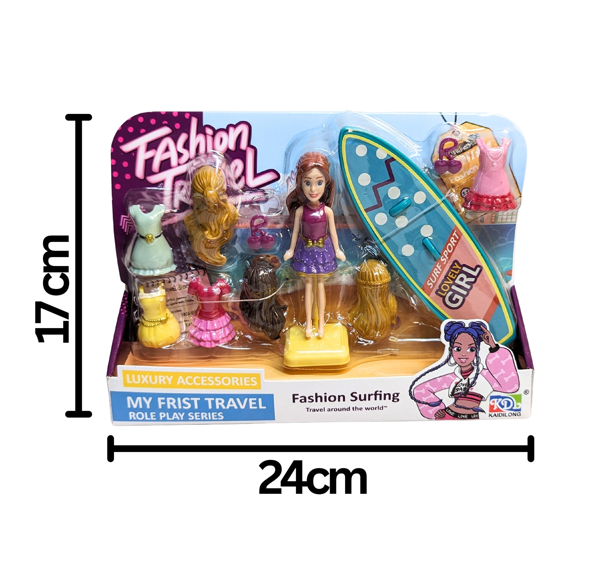 Fashion Surfing Mini Doll with Accessories Age 3+ 