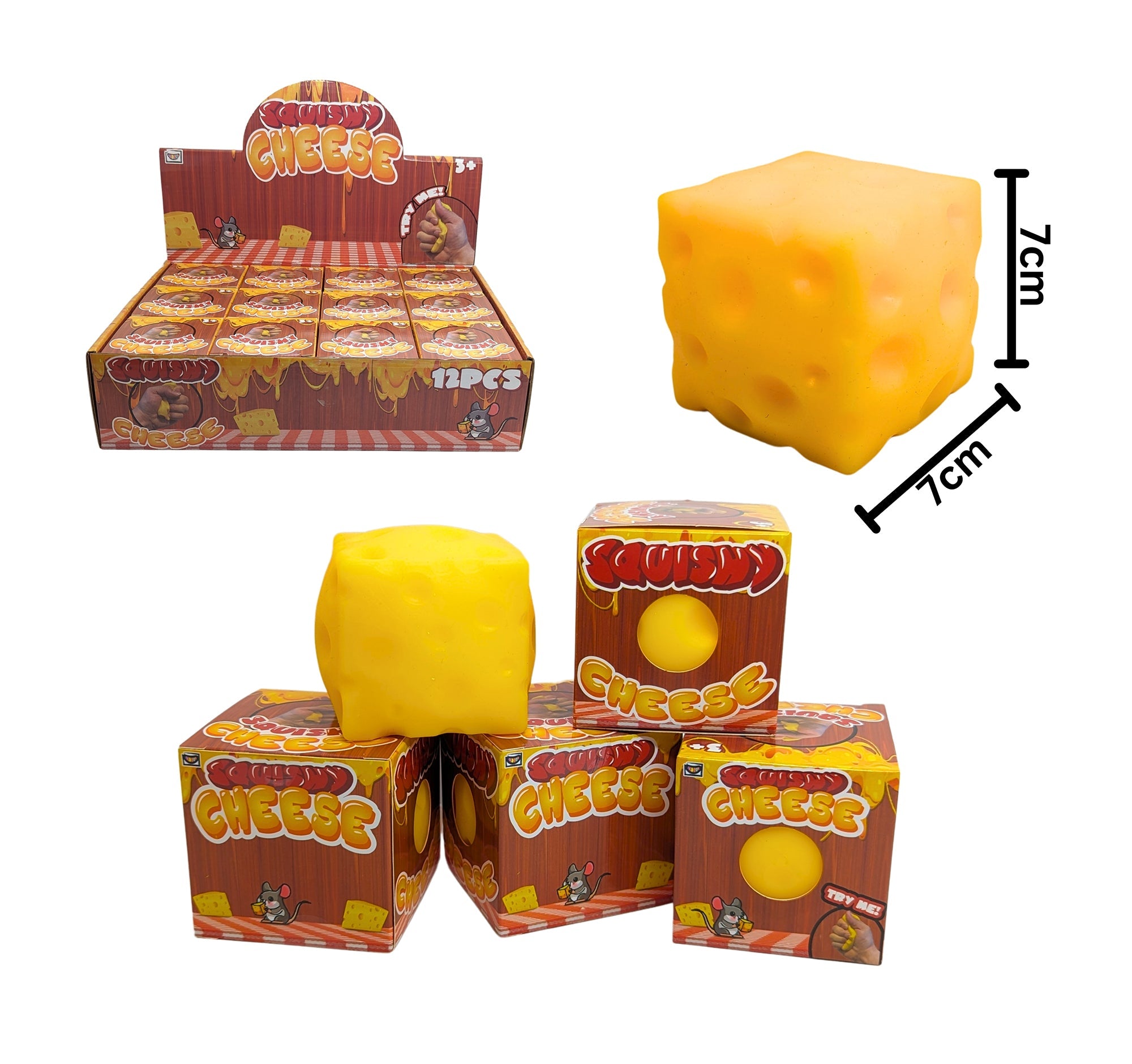 Squeeze Toy - Yellow Cheese Age 3+ 2.5x2.5in
