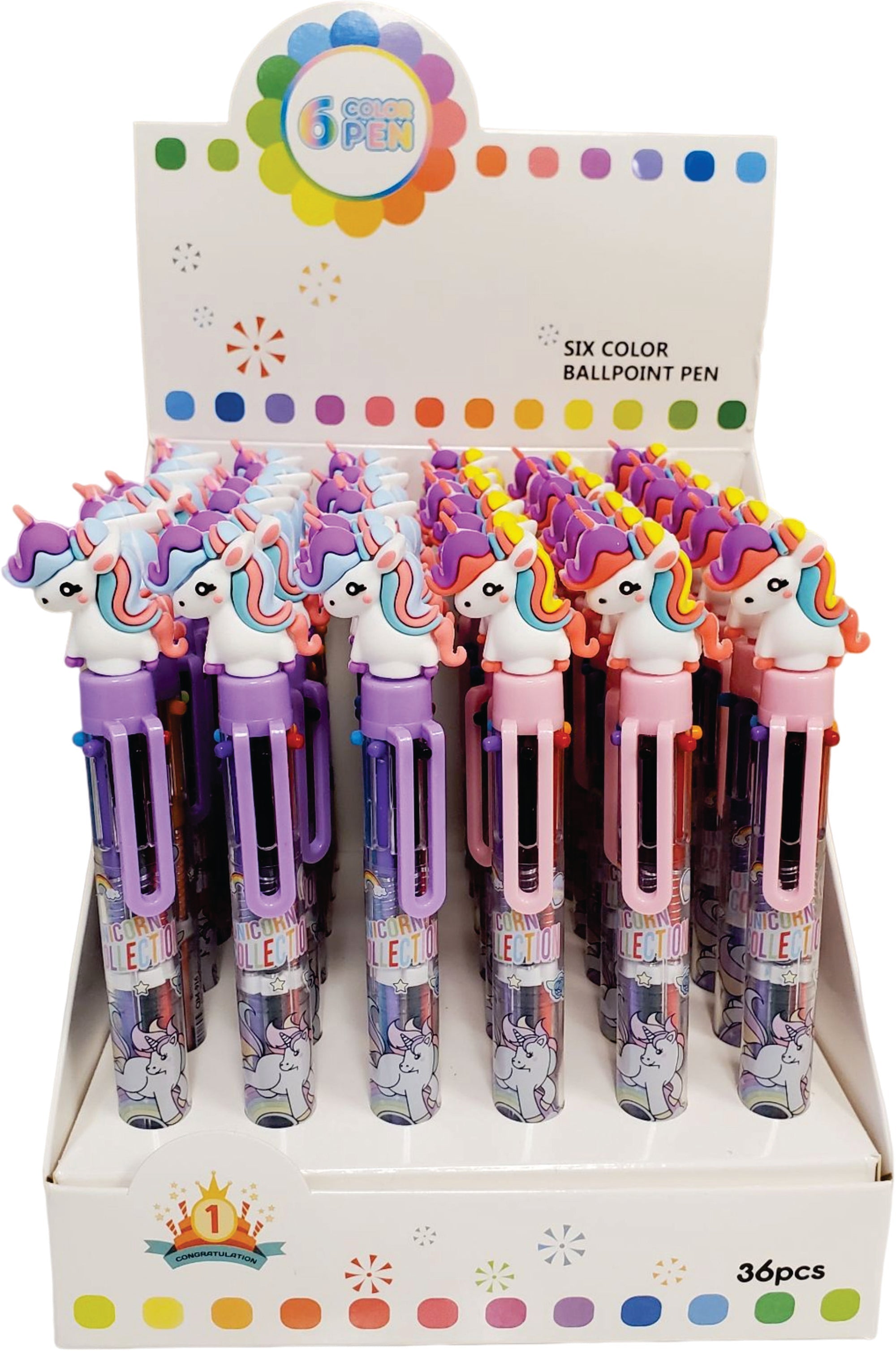6-Color Unicorn Ballpoint Pen 6.5in VRT