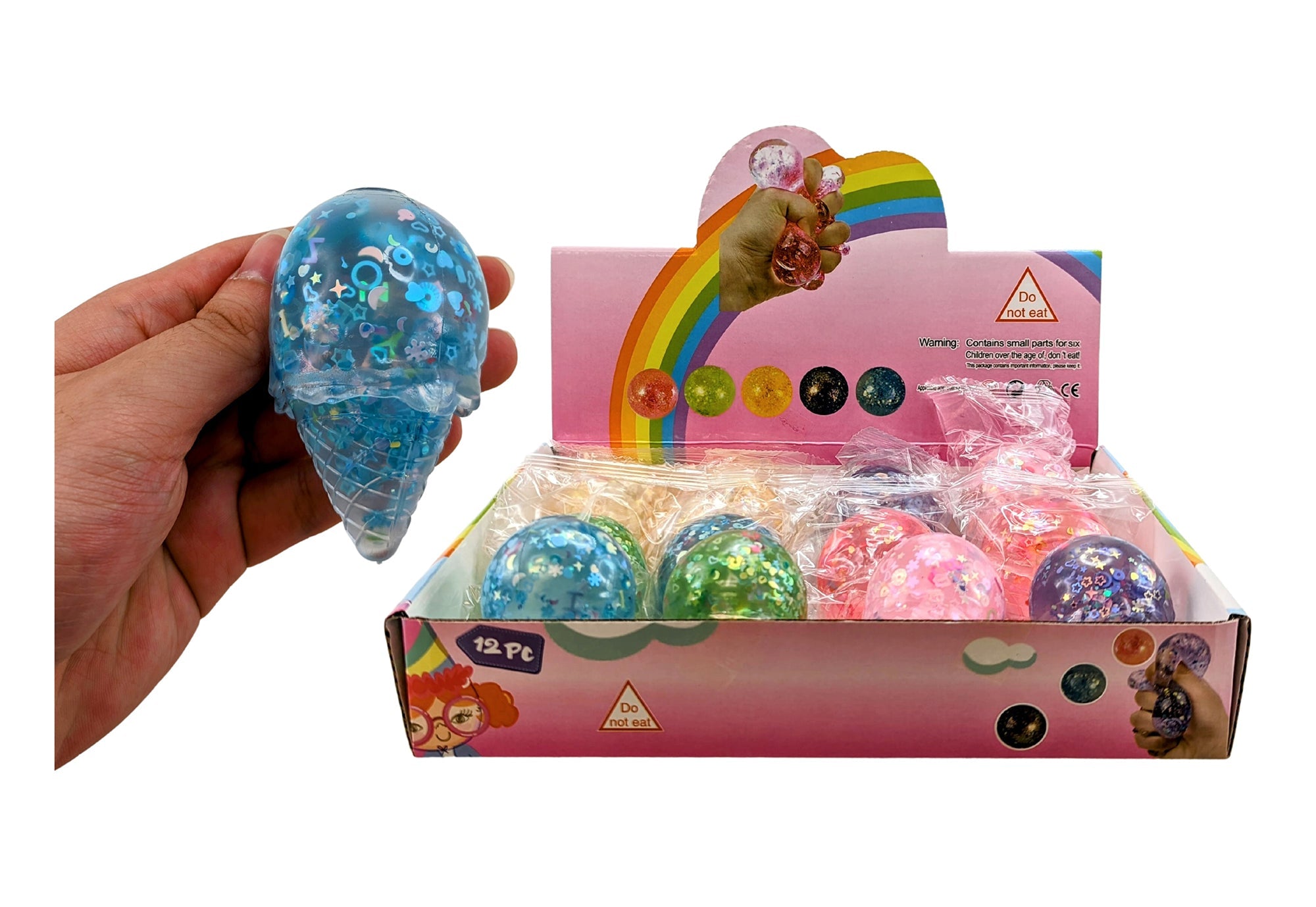 Squeeze Toy - Ice Cream Cone with Alphabet Confetti Age 3+ 3.25x2.25in VRT 