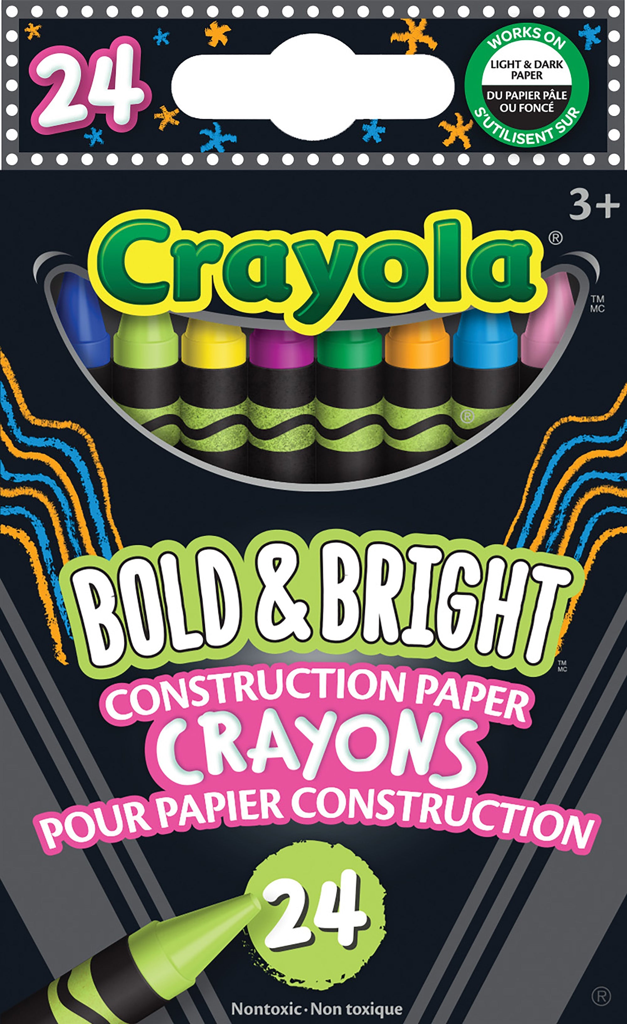 Crayola Bold and Bright 24 Crayons for Construction Paper - Nontoxic 3+