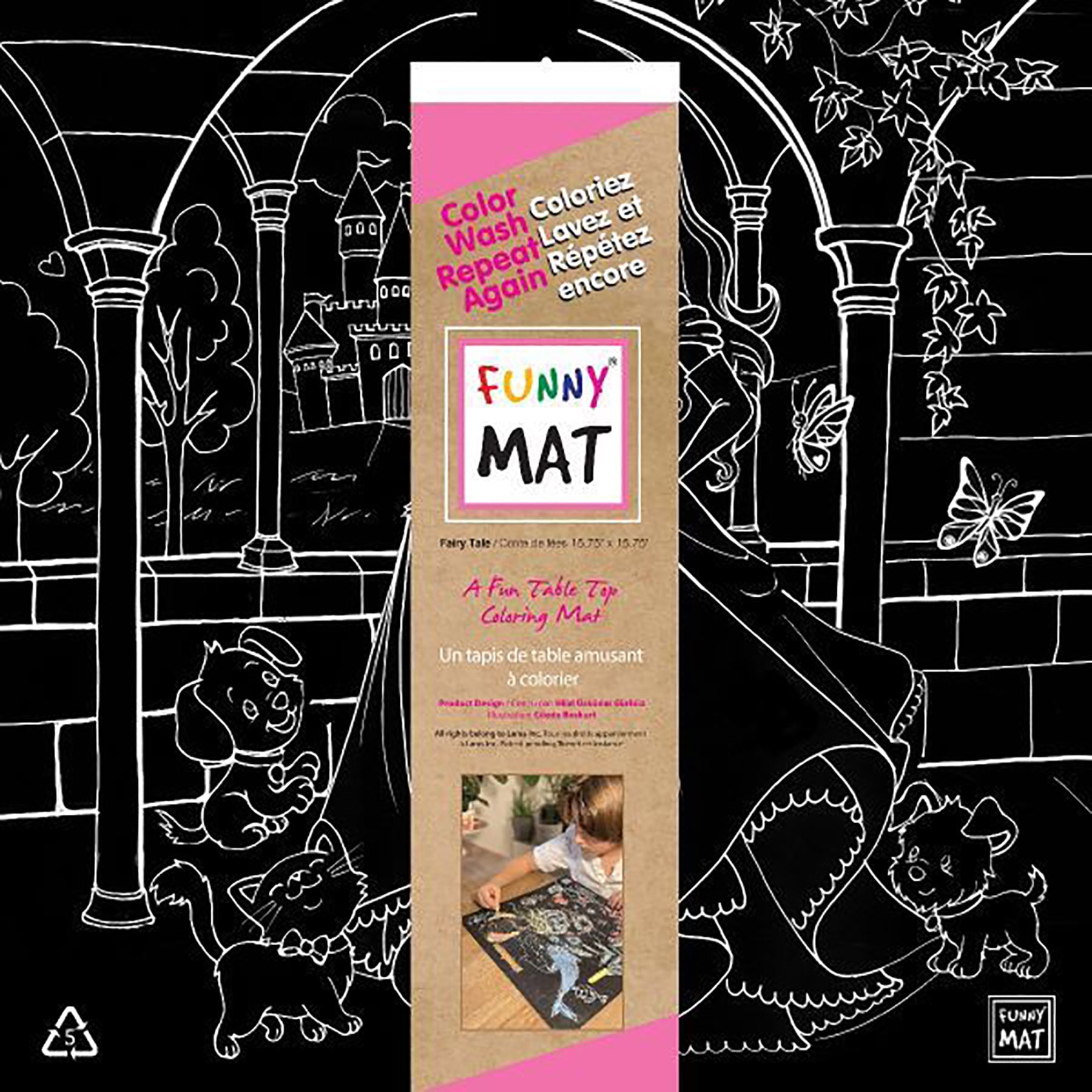 Funny Mat Coloring Placemat - Fairy - Black Background 15.75x15.75in