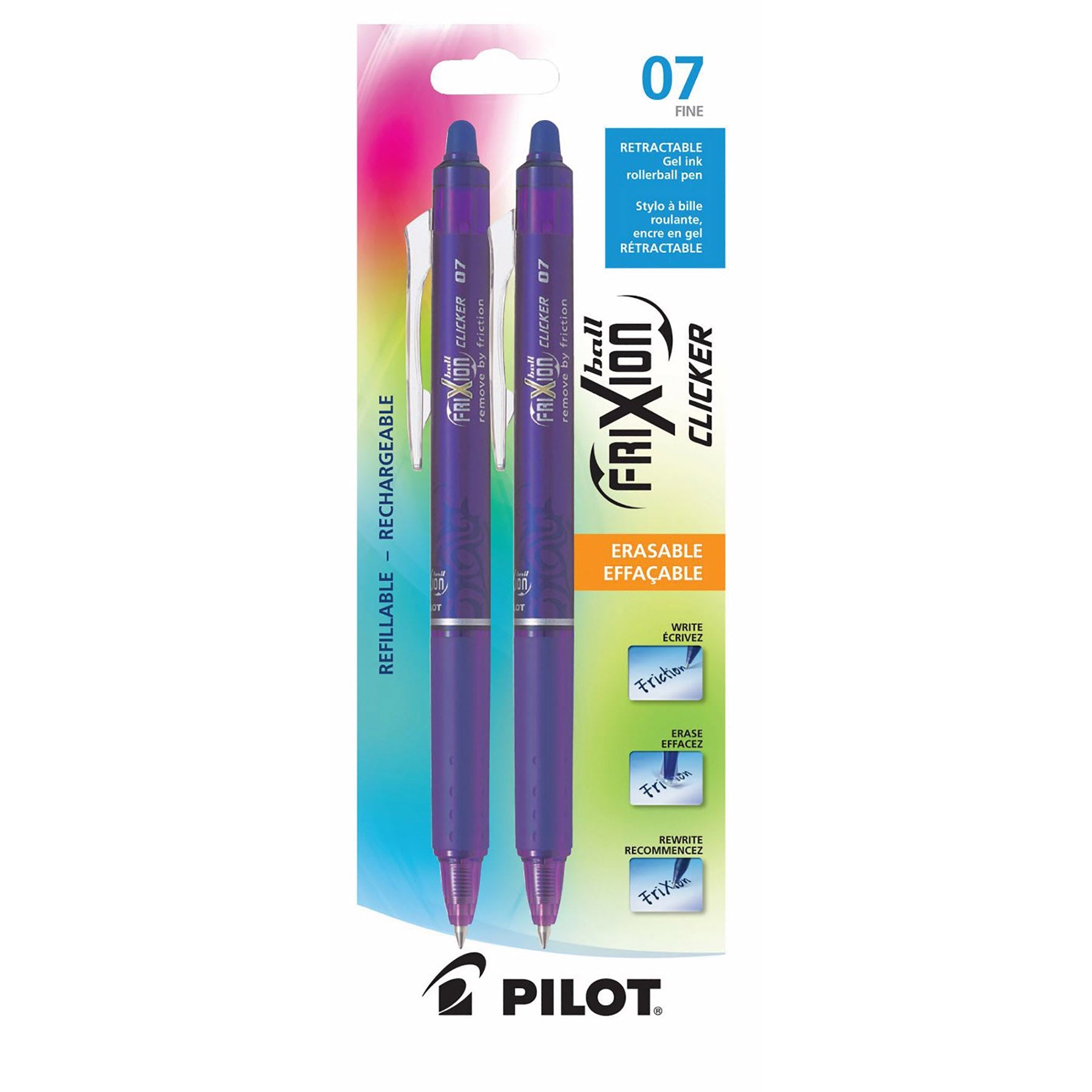 Pilot Frixion 2 Erasable and Retractable Pens - Violet Gel Ink 0.7mm