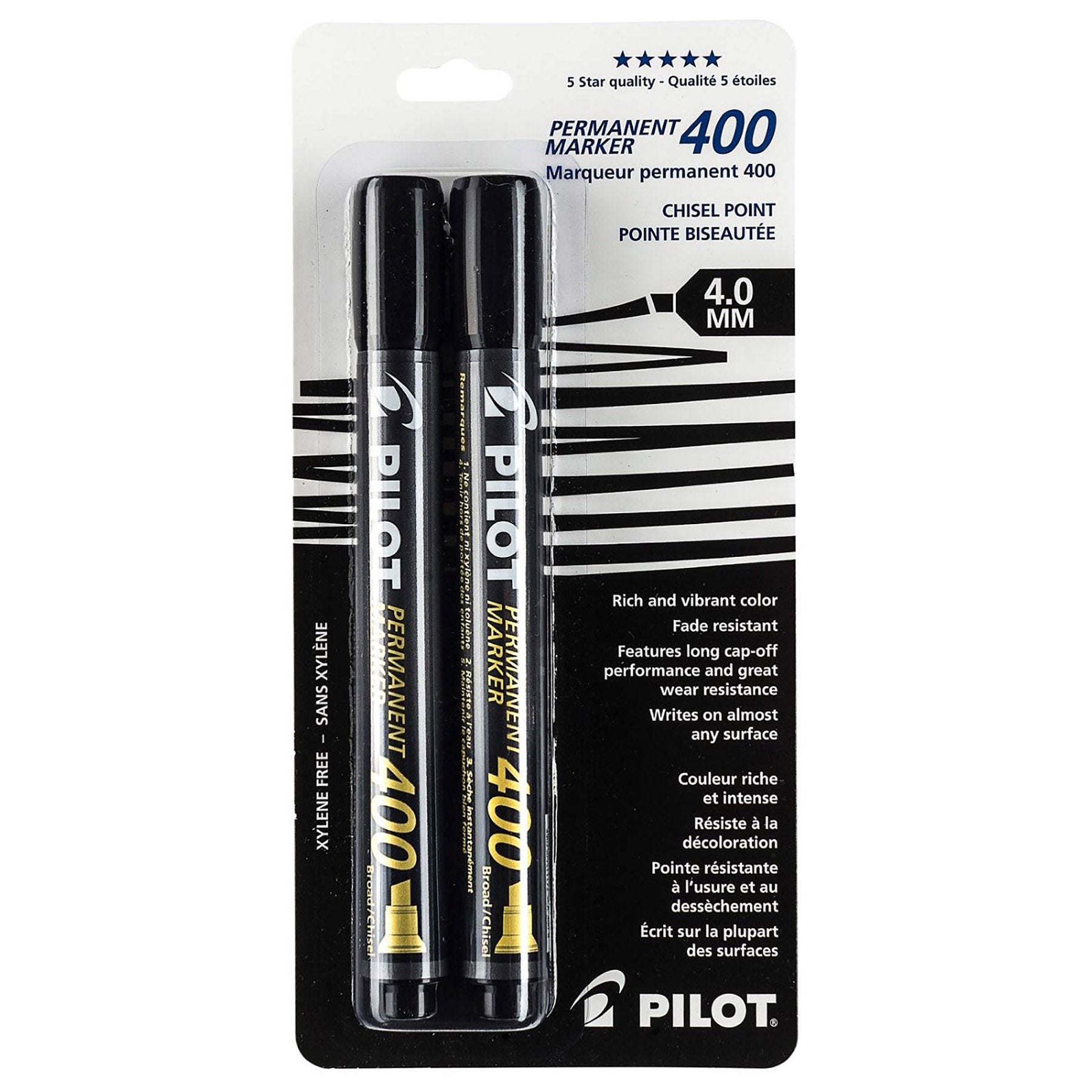 Pilot 400 - 2 Permanent Markers - Broad Chisel Tip Black Ink 4.0mm