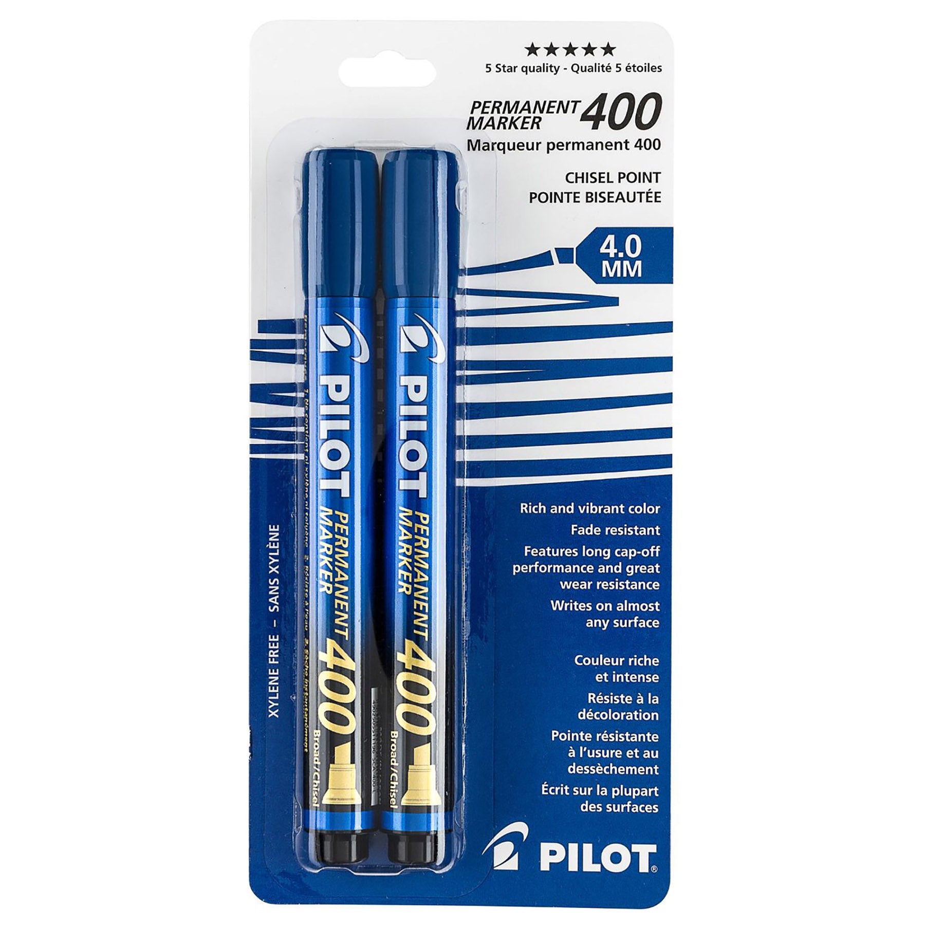 Pilot 400 - 2 Permanent Markers - Broad Chisel Tip Blue Ink 4.0mm