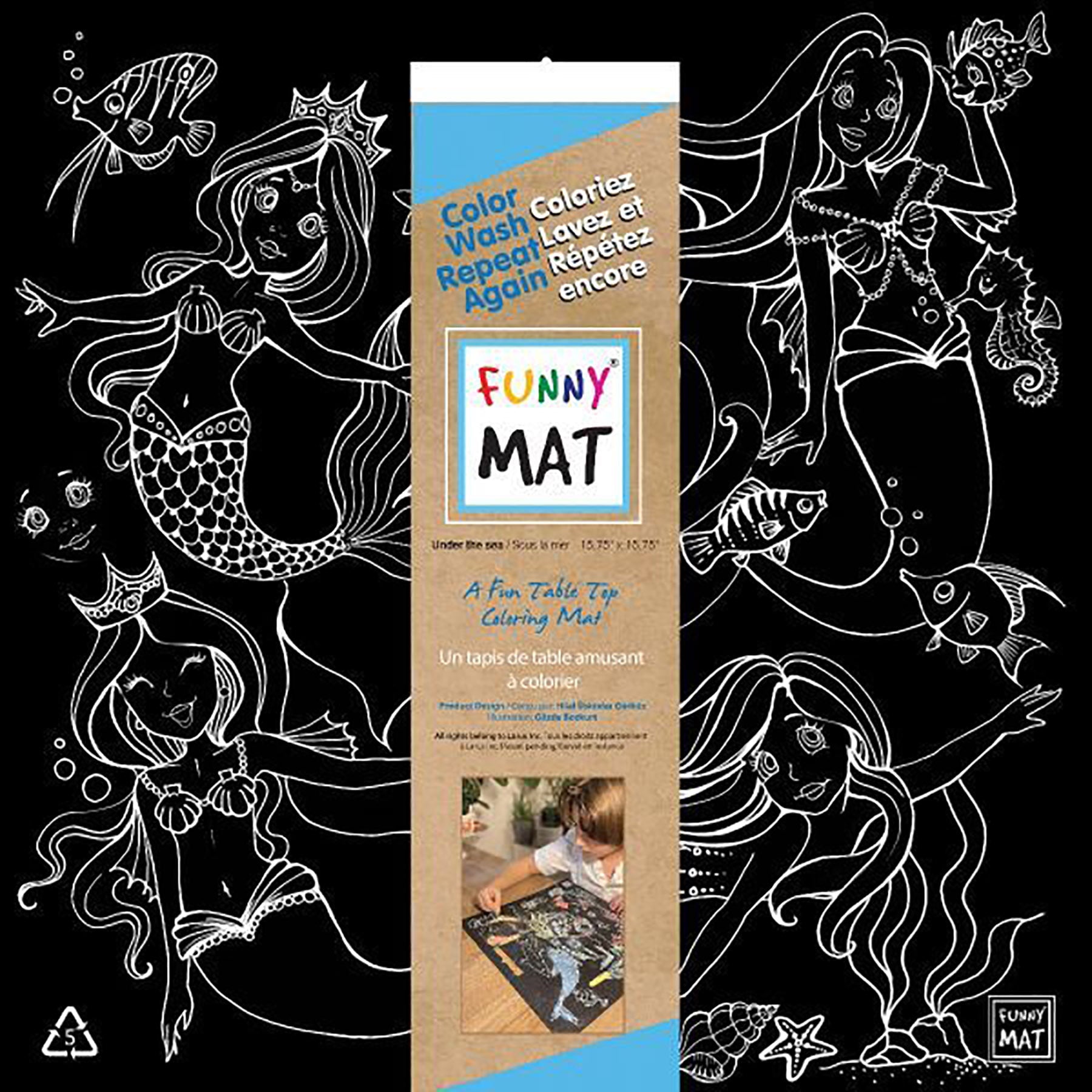 Funny Mat Coloring Placemat - Under the Sea - Black Background 15.75x15.75in