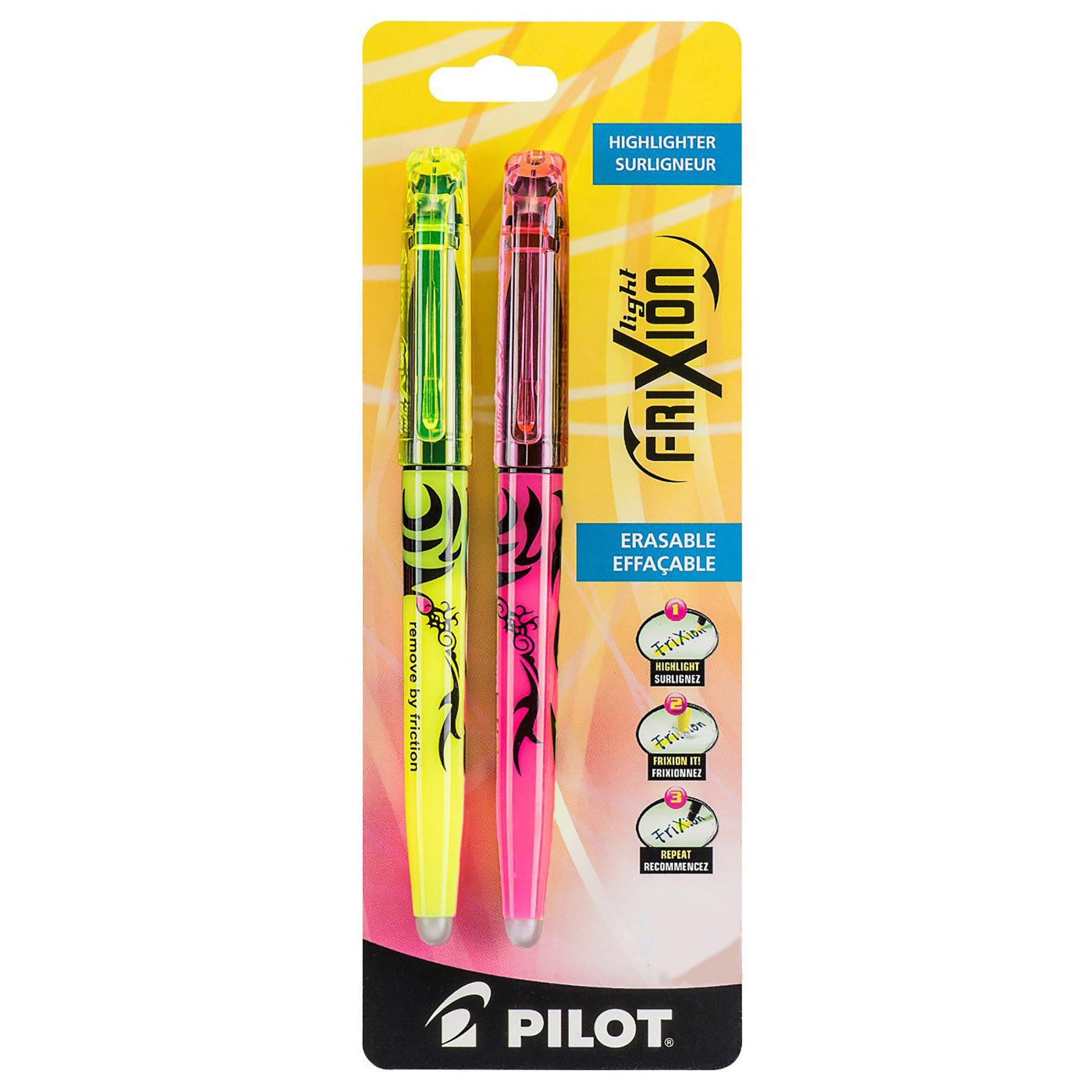 Pilot Frixion 2 Erasable Highlighters - Yellow and Pink