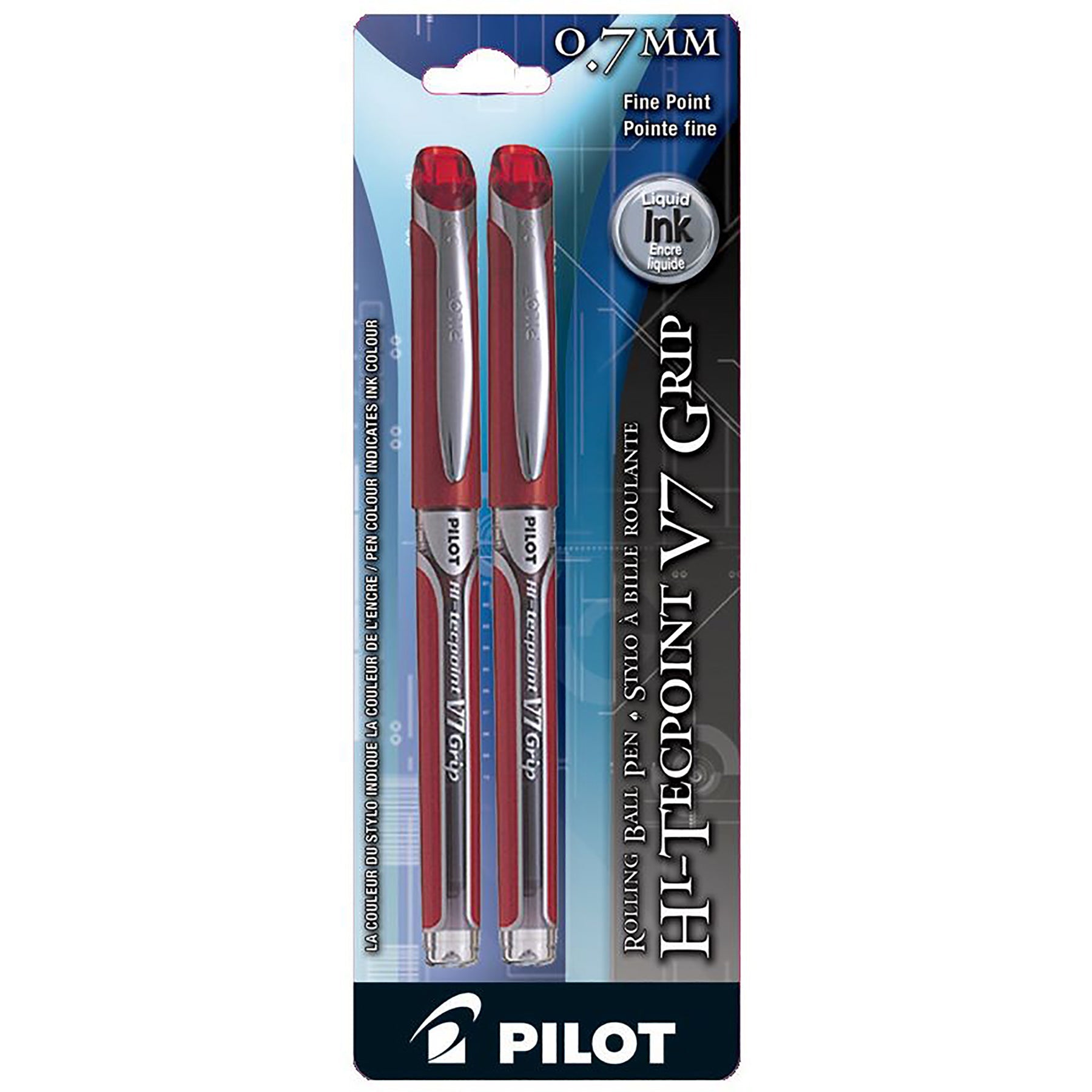 Pilot Hi-Tecpoint Grip 2 Pens - Red Liquid Ink 0.7mm
