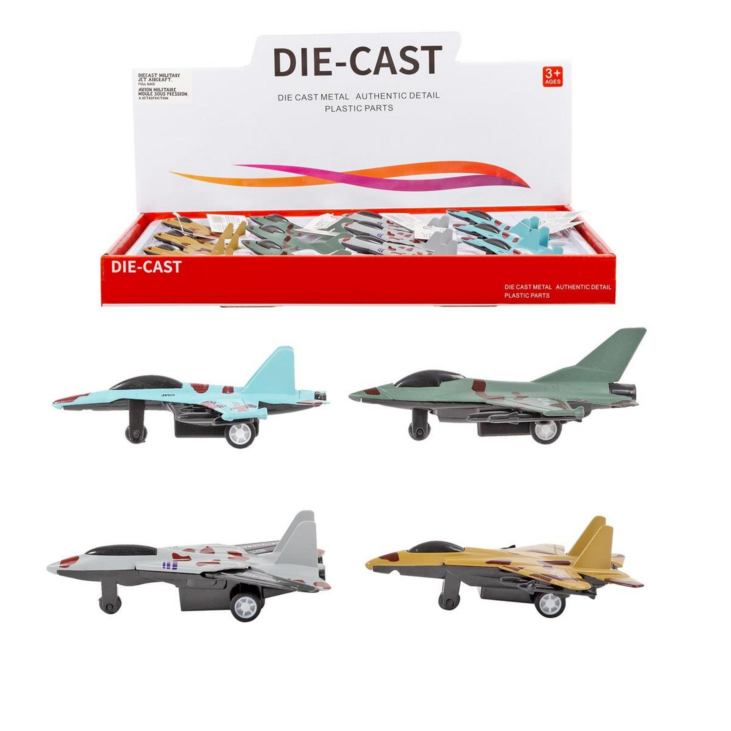 Die Cast Pull Back Military Jet Aircraft 4.3x3in Age 3+ VRT