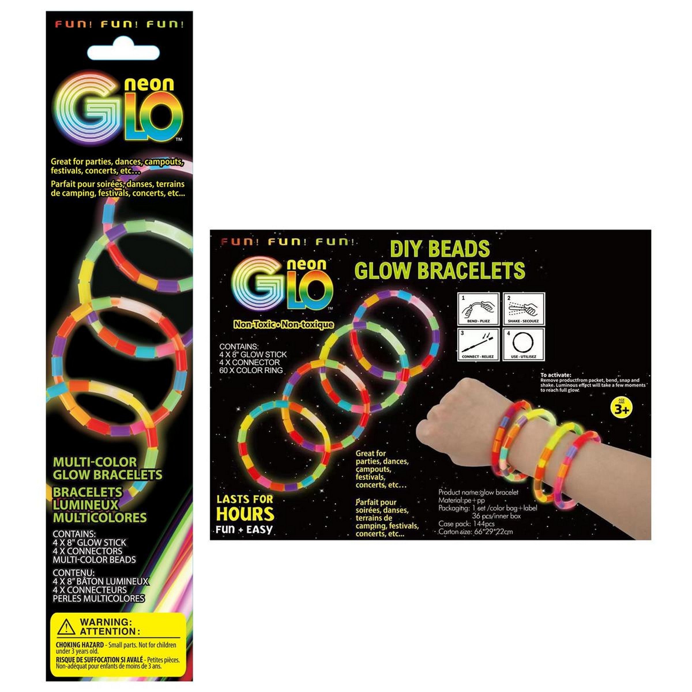 4 Neon Multi-color Glow Bracelets Age 3+
