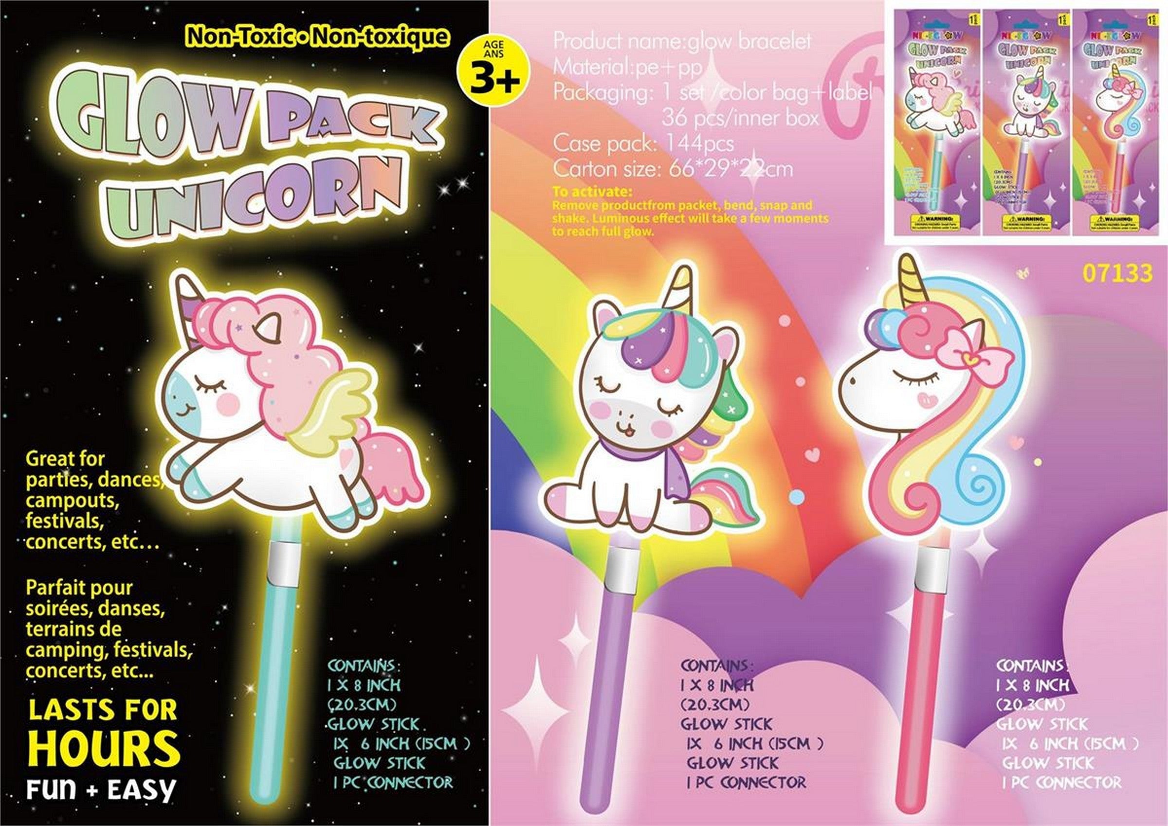 Neon Glow Wand 6in Unicorn Cutout 14in Age 3+ VRT