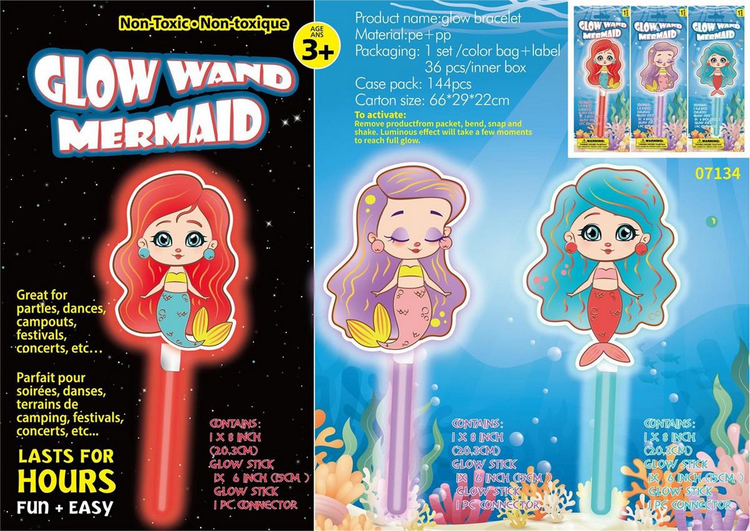 Neon Glow Wand 6in Mermaid Cutout 14in Age 3+ VRT