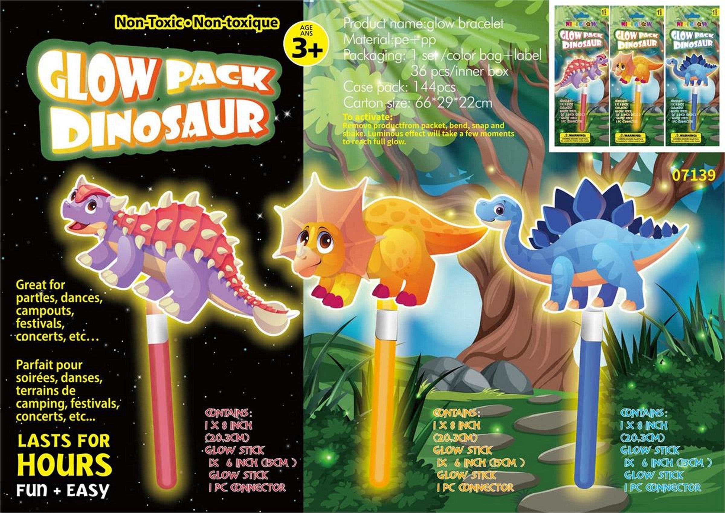 Neon Glow Wand 6in Dinosaur Cutout 14in Age 3+ VRT