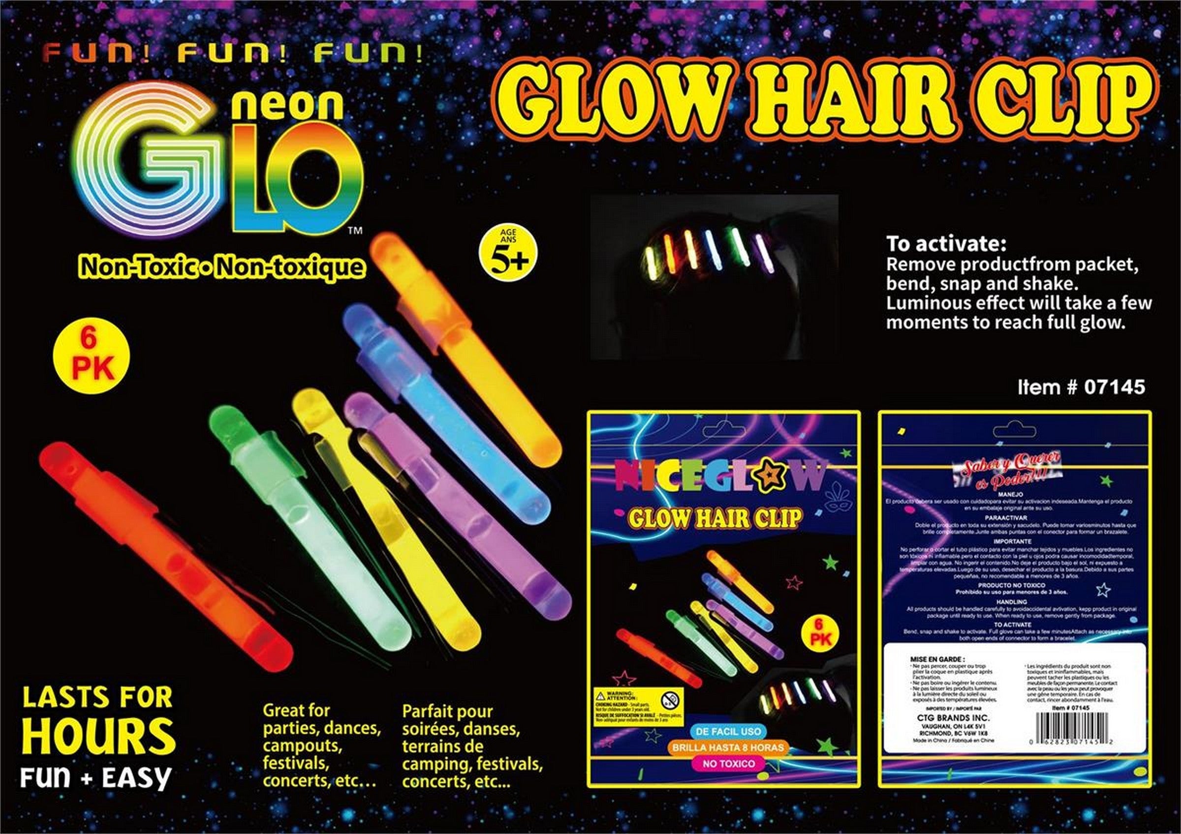 Neon Glo 6 Glow in the Dark Hair Clips