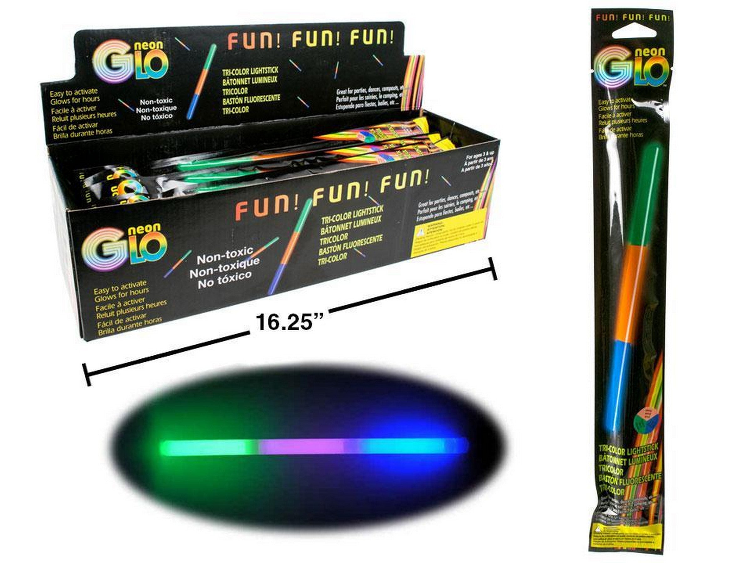 Neon Glo Tri-color Glow Stick 12in
