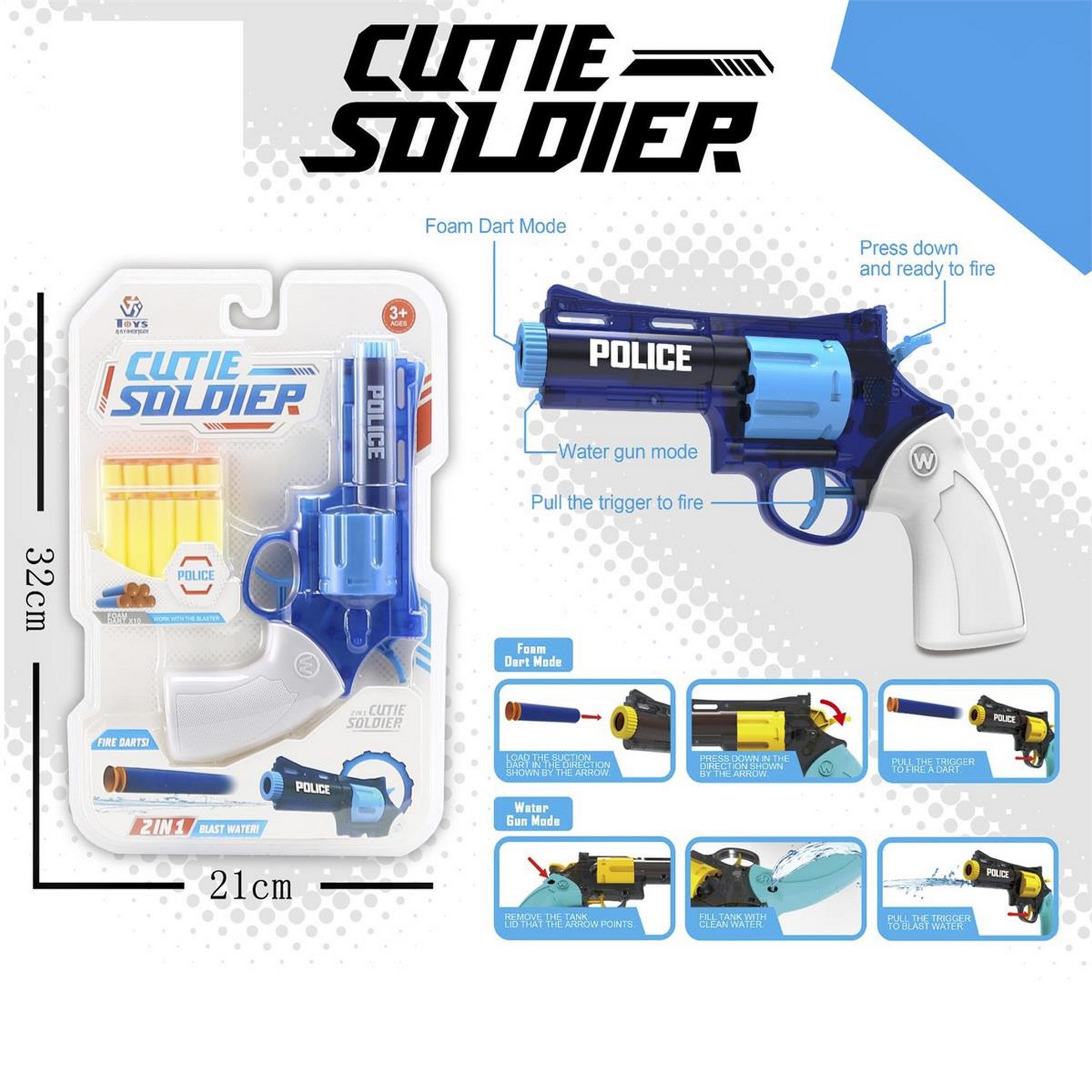2 in 1 Soft Bullet and Water Gun 3+