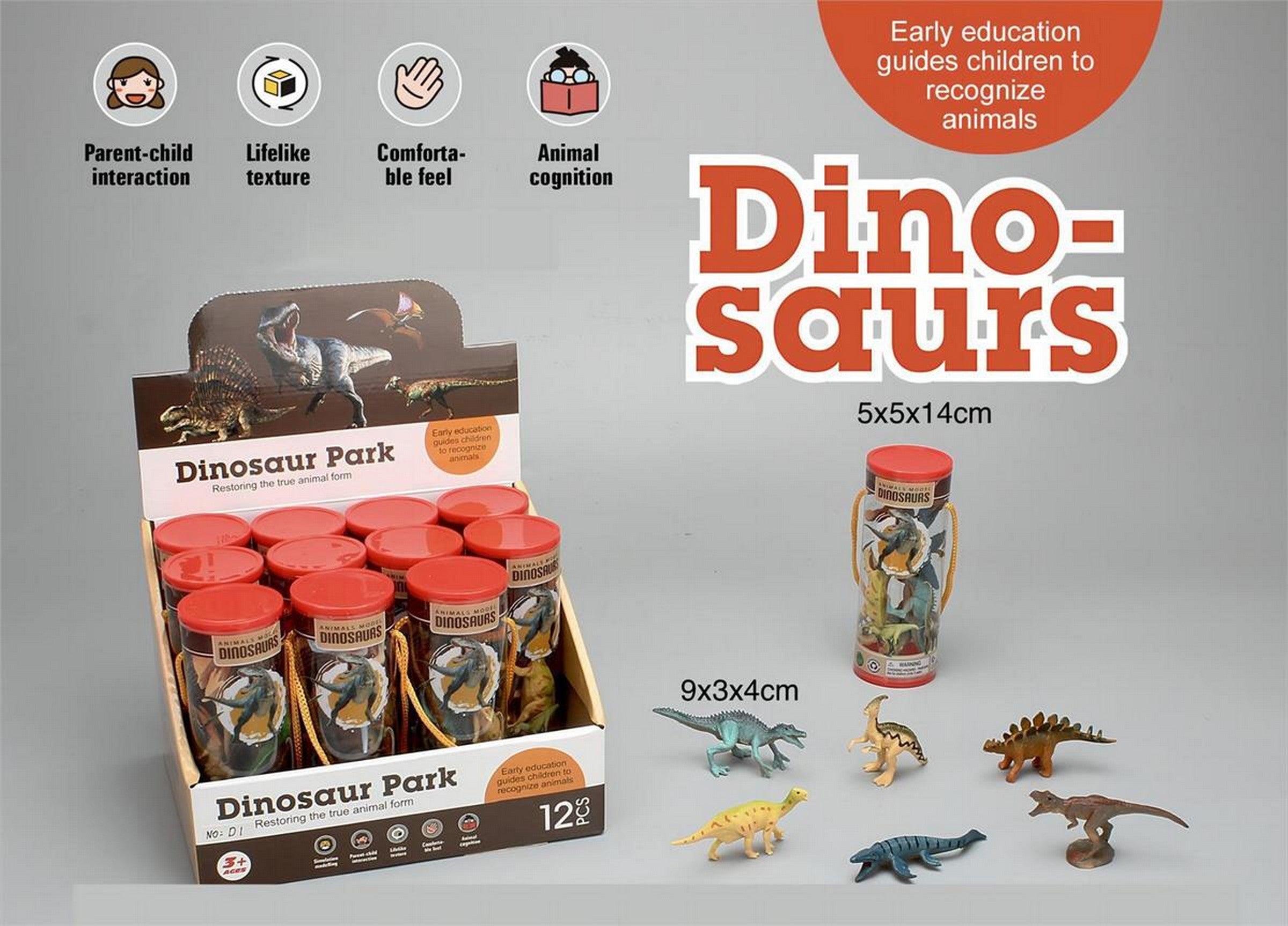 Dinosaur Park Animal Figurines in Tube 6pcs 3.5in Age 3+ 