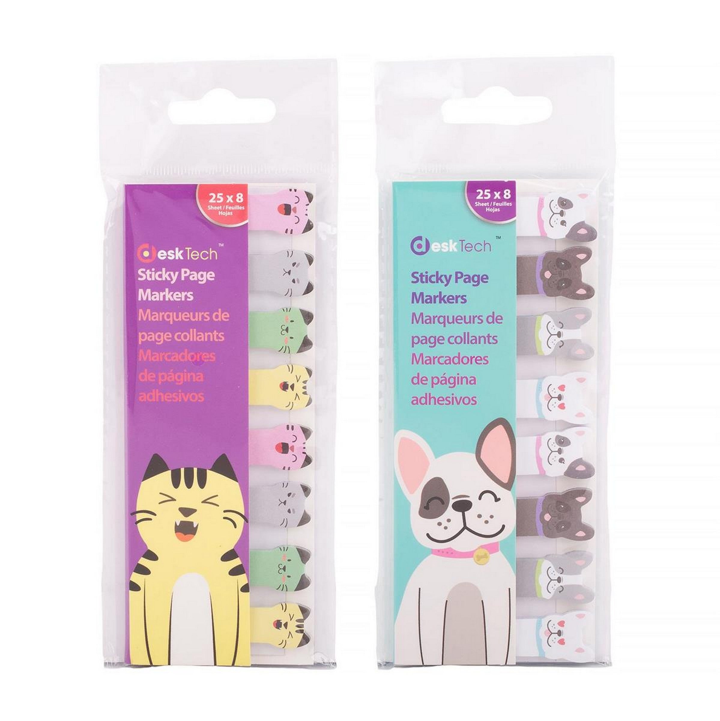 DeskTech Sticky Page Markers 8 Pads of 25 Sheets each 1.75x0.5in VRT 