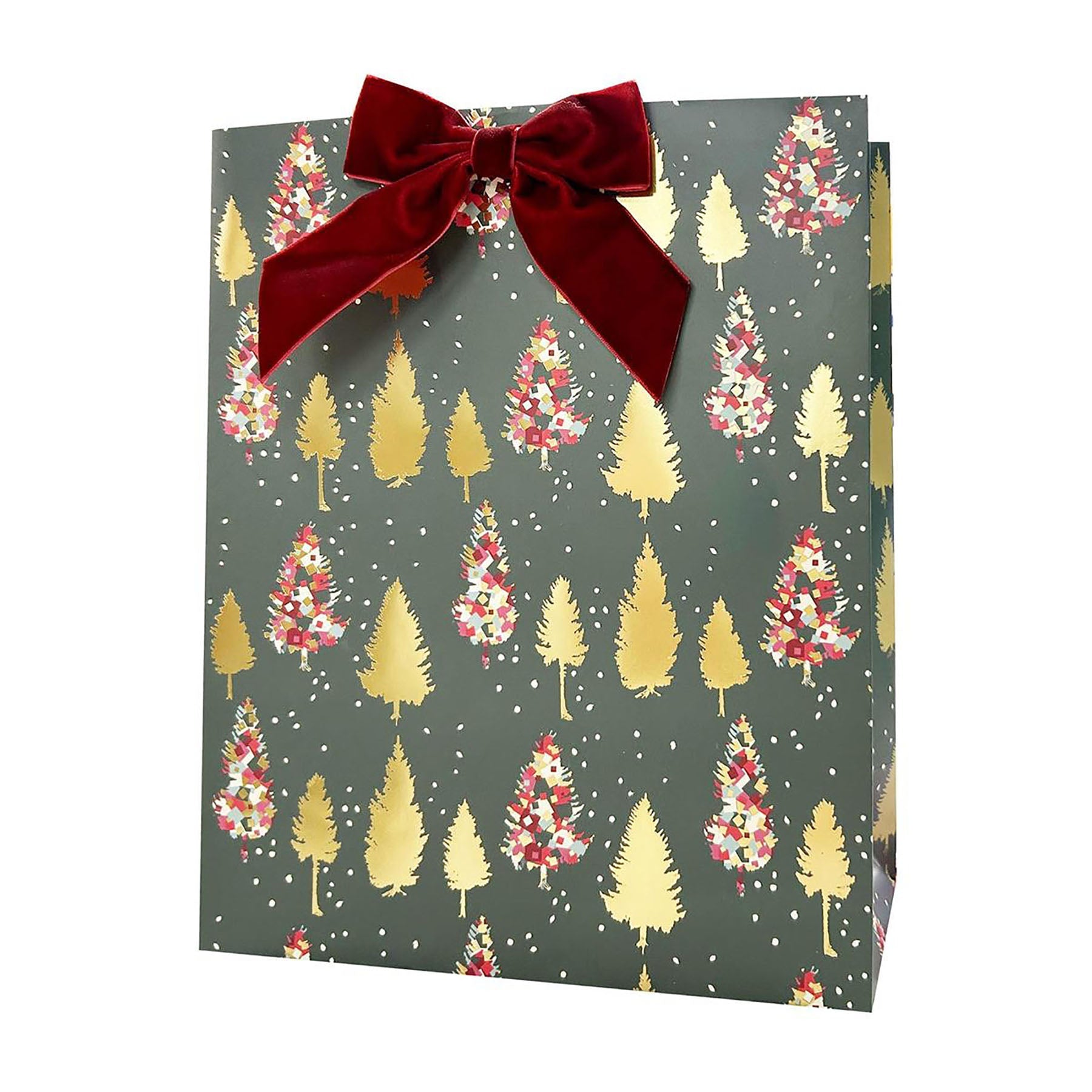 Christmas Deluxe Foil with Velvet Bow Gift Bag Md 7W x 9H x 3.9D in