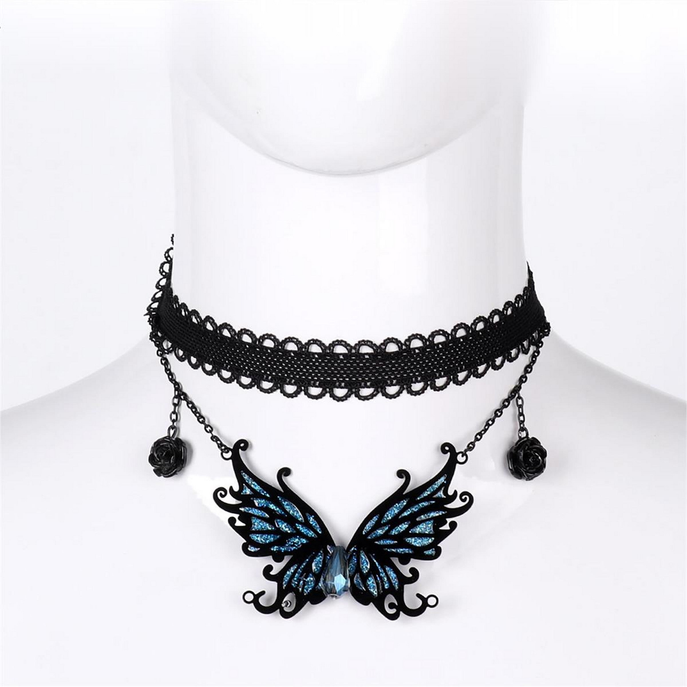 Party Gear Halloween Black Lace Necklace with Butterfly Pendant 