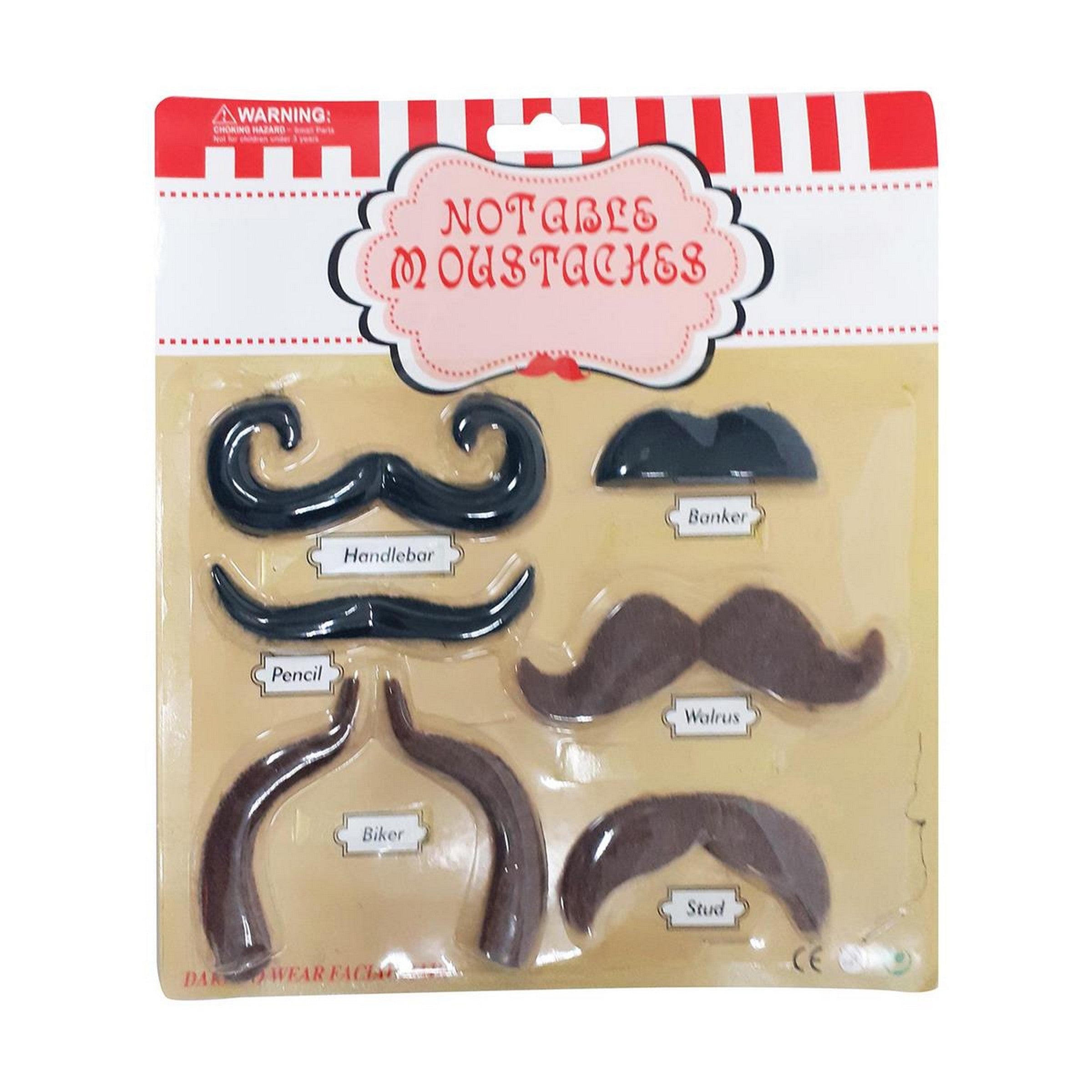 Party Gear Halloween 6pcs Self Adhesive Moustaches 