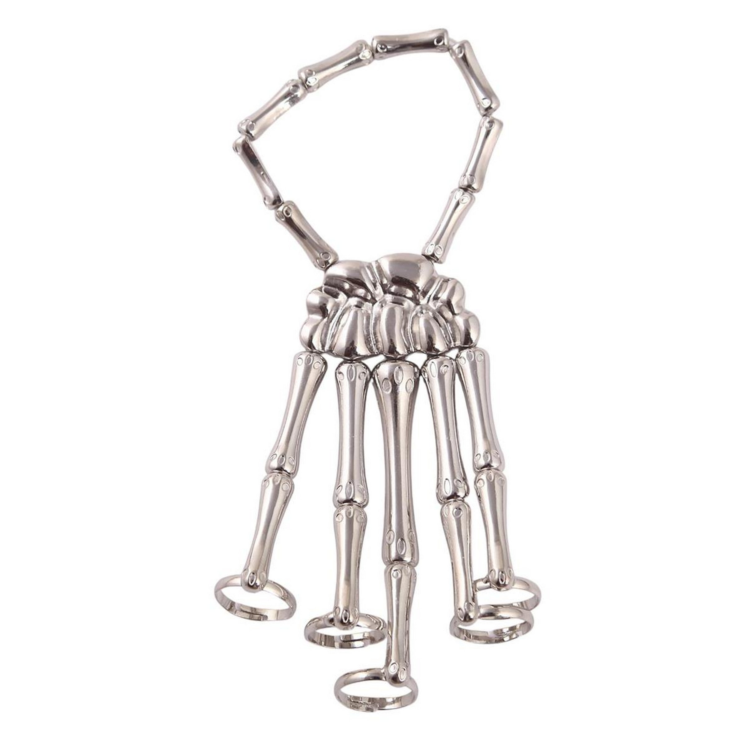 Party Gear Halloween Metal Skeleton Hand Bracelet with Rings 