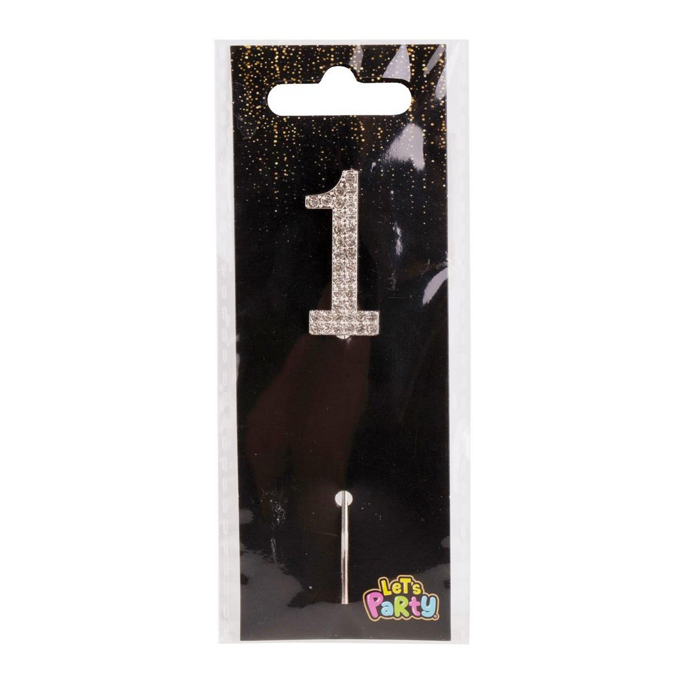 Let's Party #1 Rhinestone Numeral Cake Topper Silver 1.5in