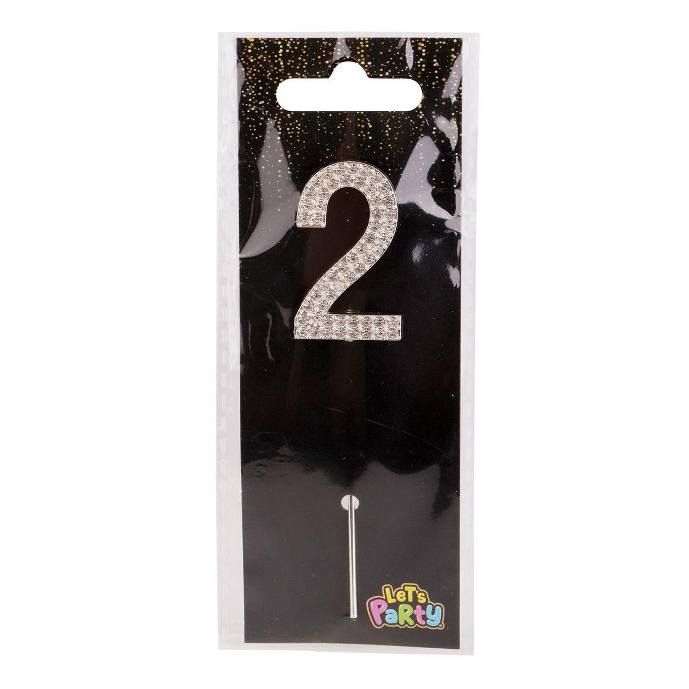Let's Party #2 Rhinestone Numeral Cake Topper Silver 1.5in