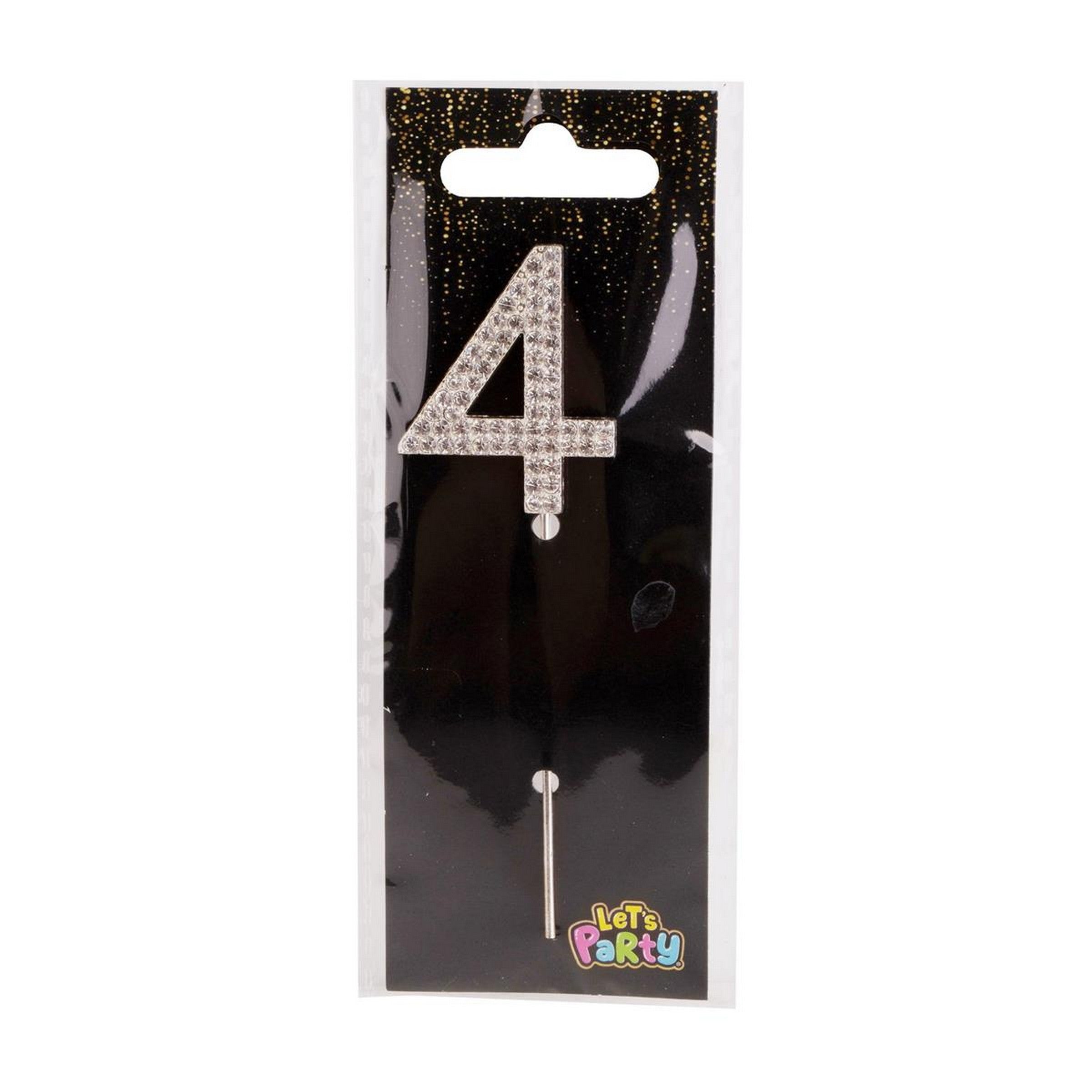 Let's Party #4 Rhinestone Numeral Cake Topper Silver 1.5in