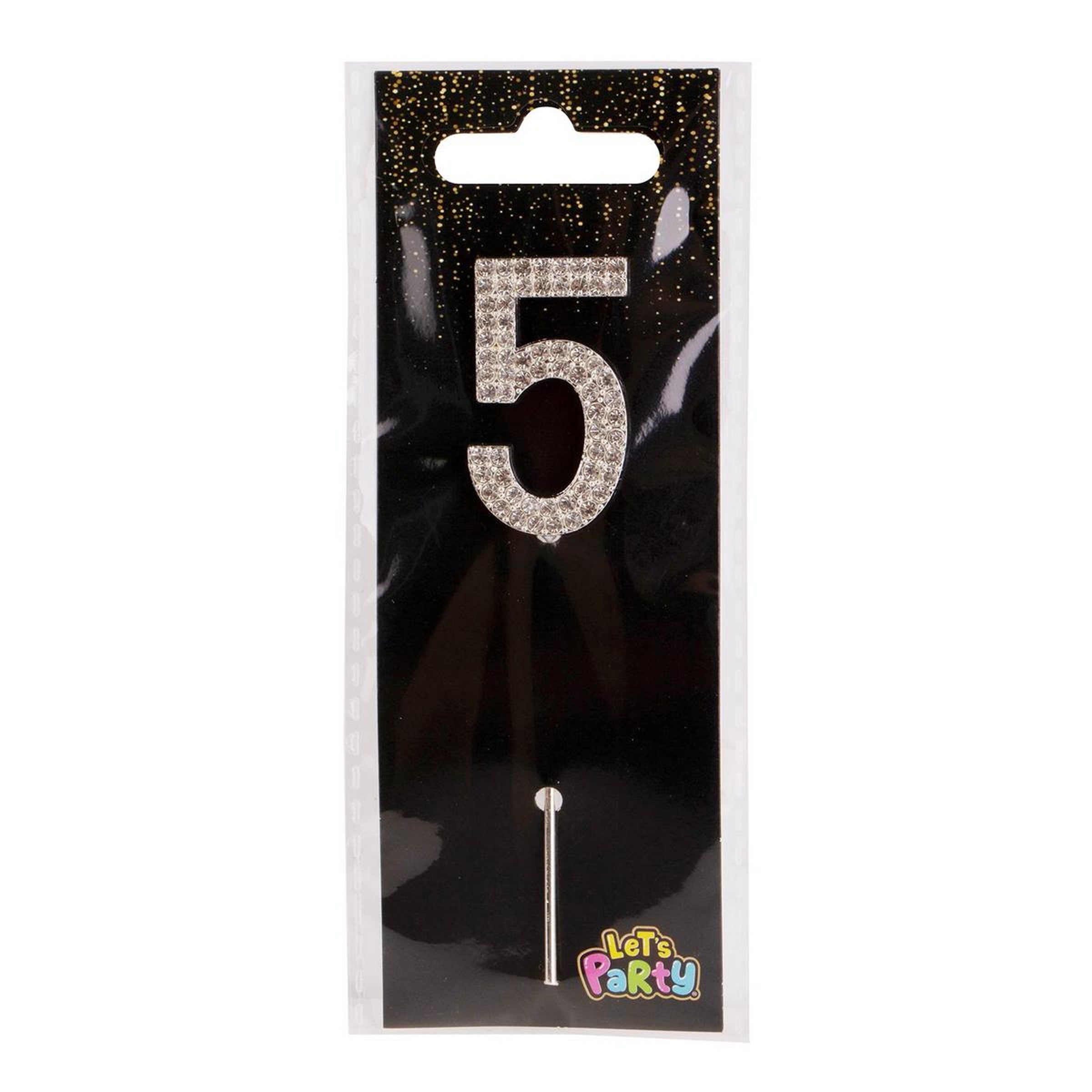 Let's Party #5 Rhinestone Numeral Cake Topper Silver 1.5in