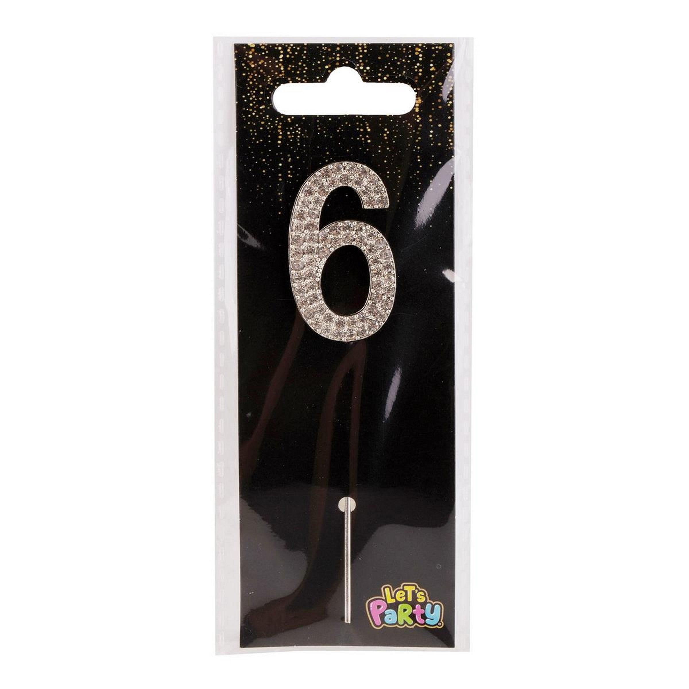 Let's Party #6 Rhinestone Numeral Cake Topper Silver 1.5in