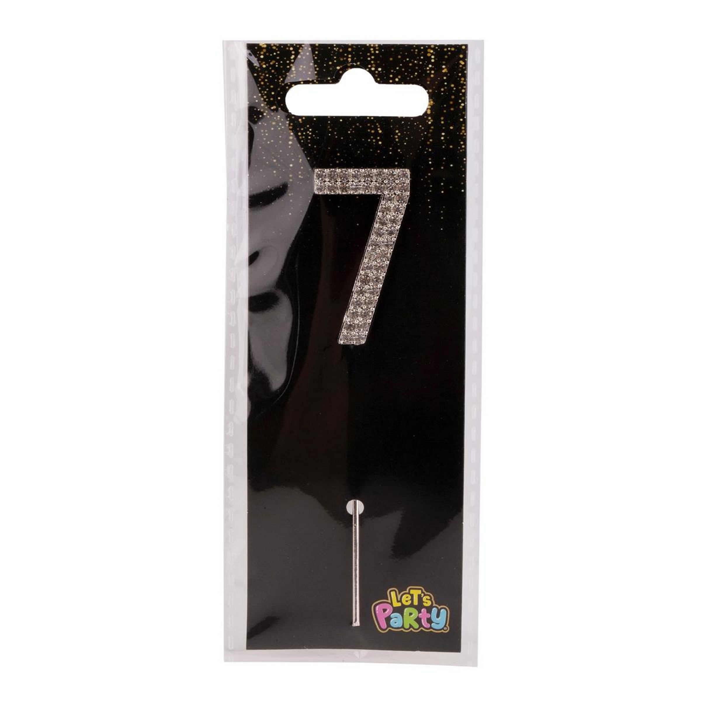 Let's Party #7 Rhinestone Numeral Cake Topper Silver 1.5in