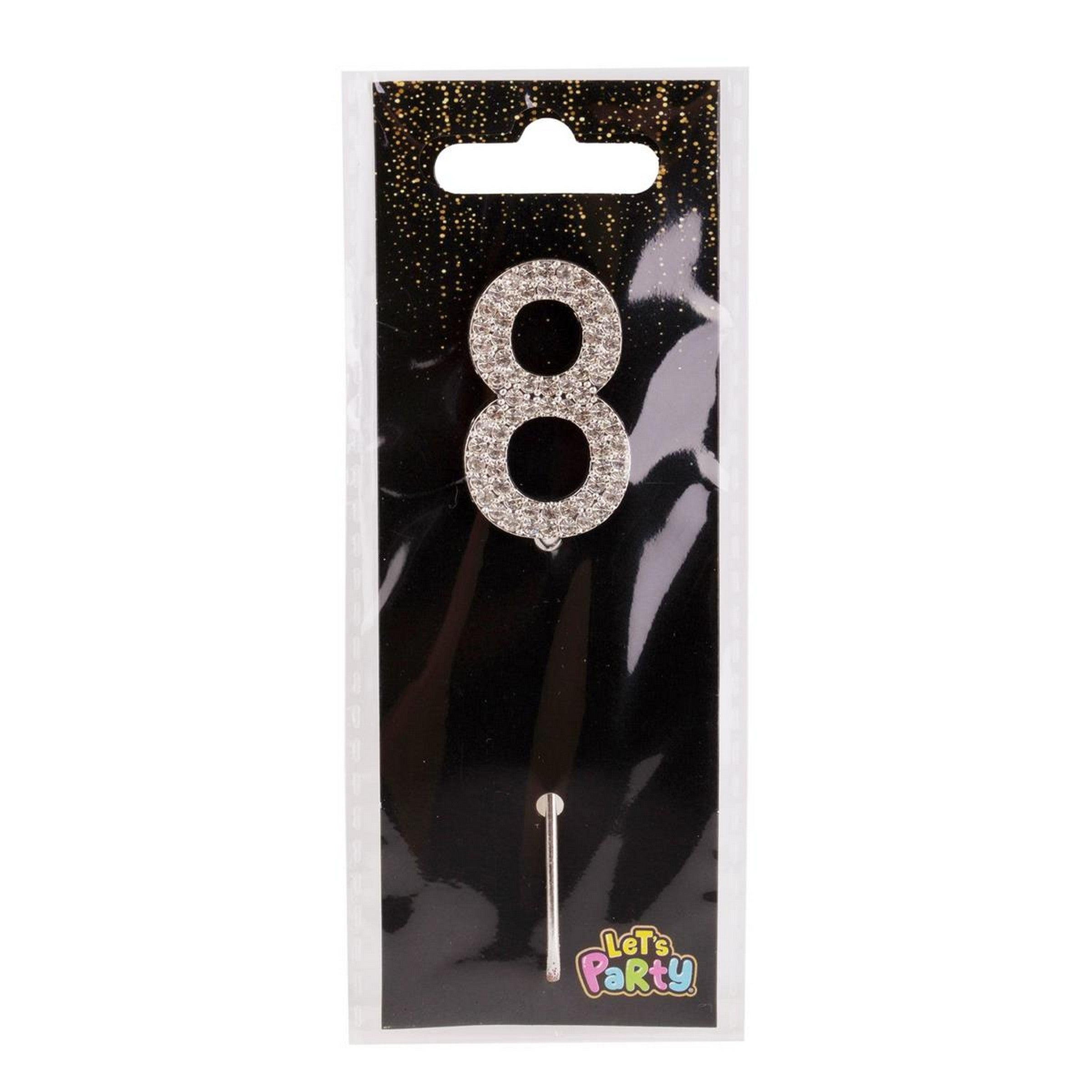 Let's Party #8 Rhinestone Numeral Cake Topper Silver 1.5in