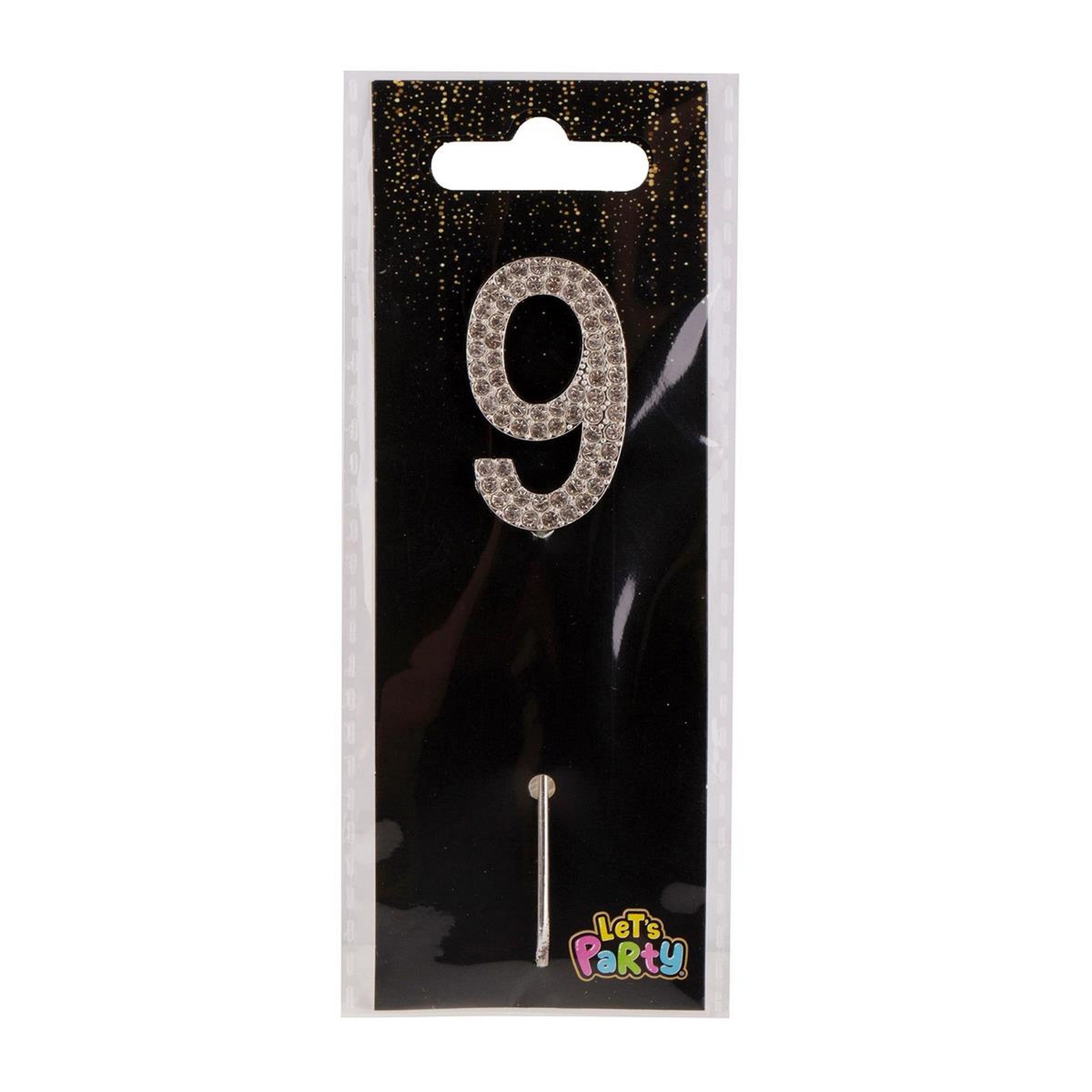 Let's Party #9 Rhinestone Numeral Cake Topper Silver 1.5in