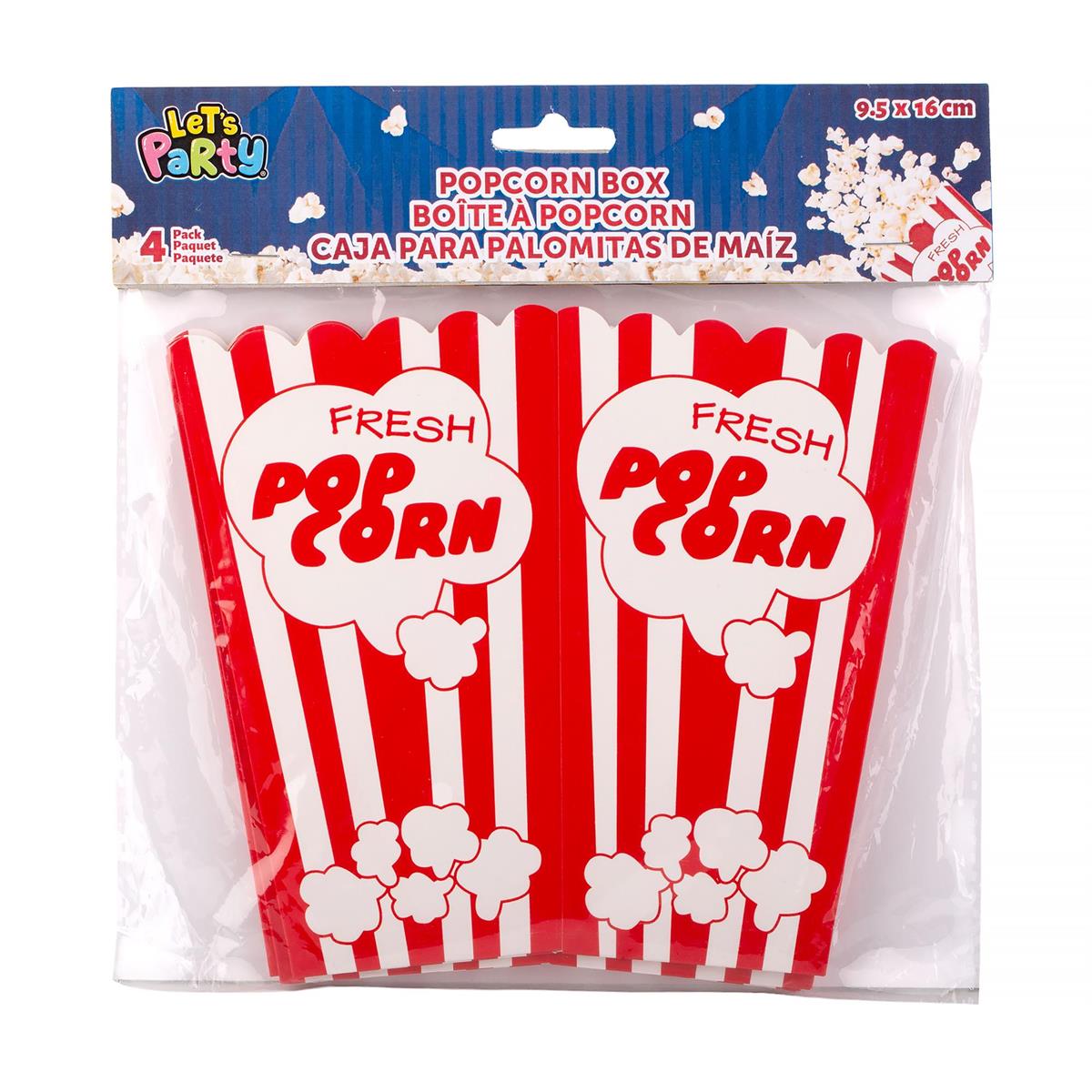Let's Party - 4 Popcorn Boxes - Cardboard 2.6x6.3in