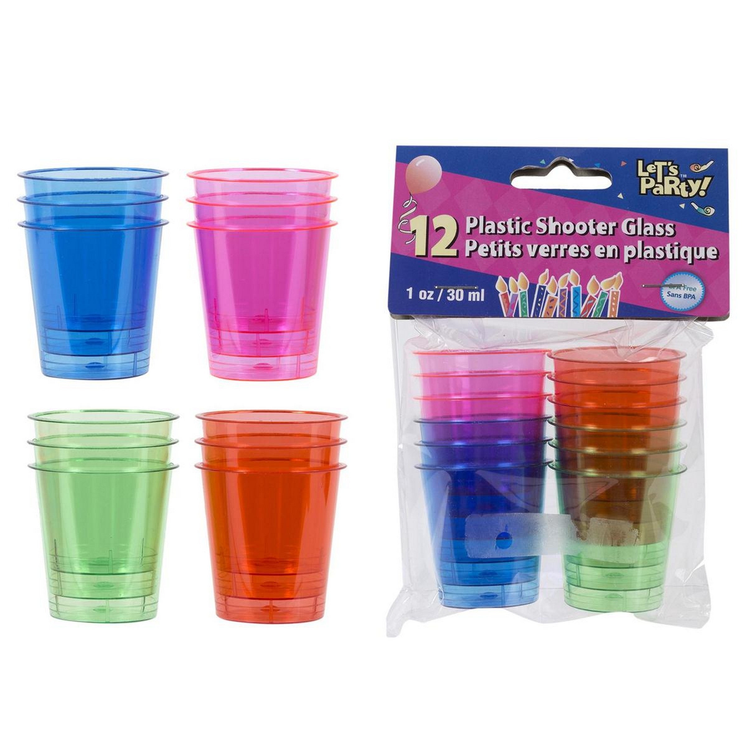 Let's Party 12 Colored Plastic Shooter Glasses 1oz