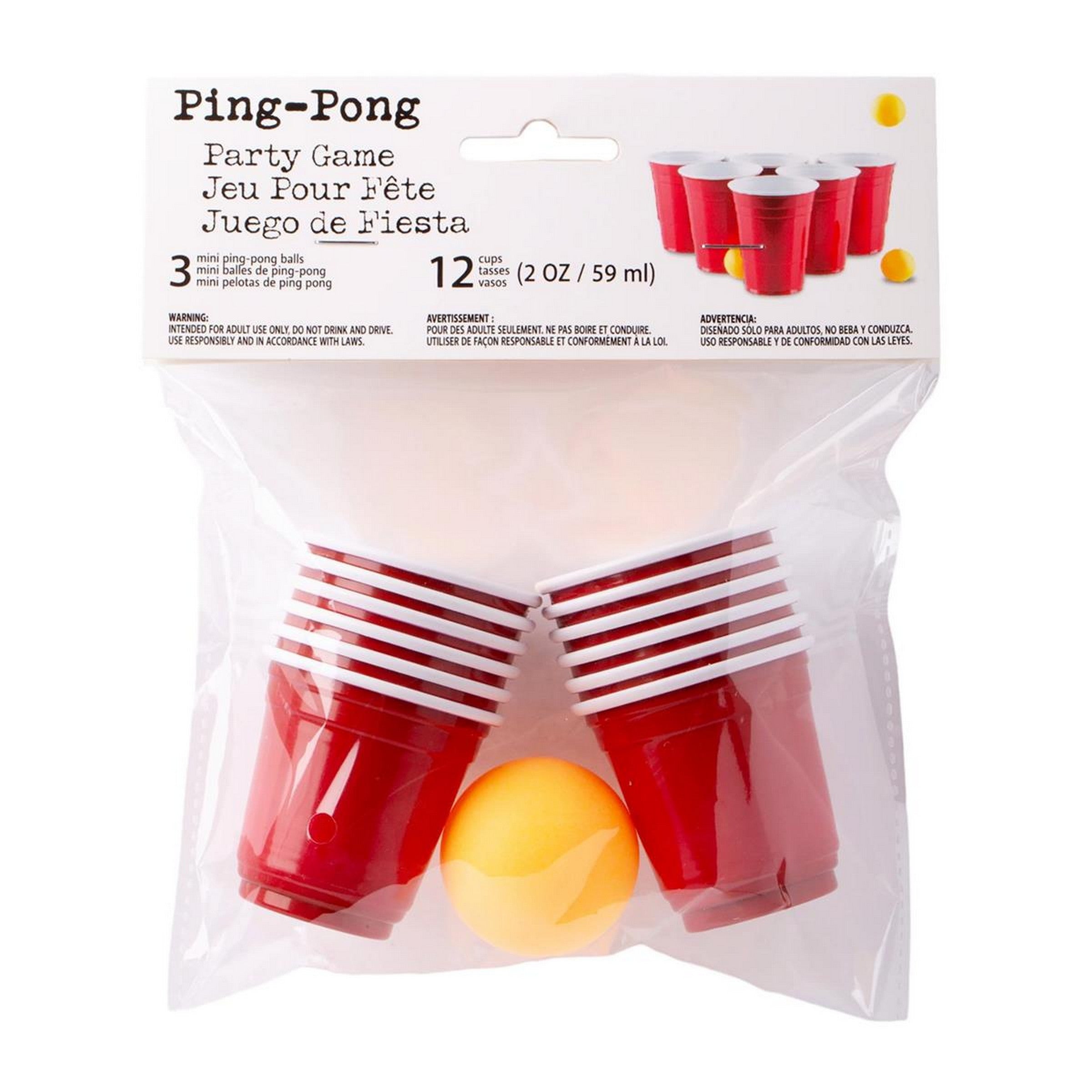 Beer Pong Party Game - 12 Cups 2oz - 3 Mini Balls 