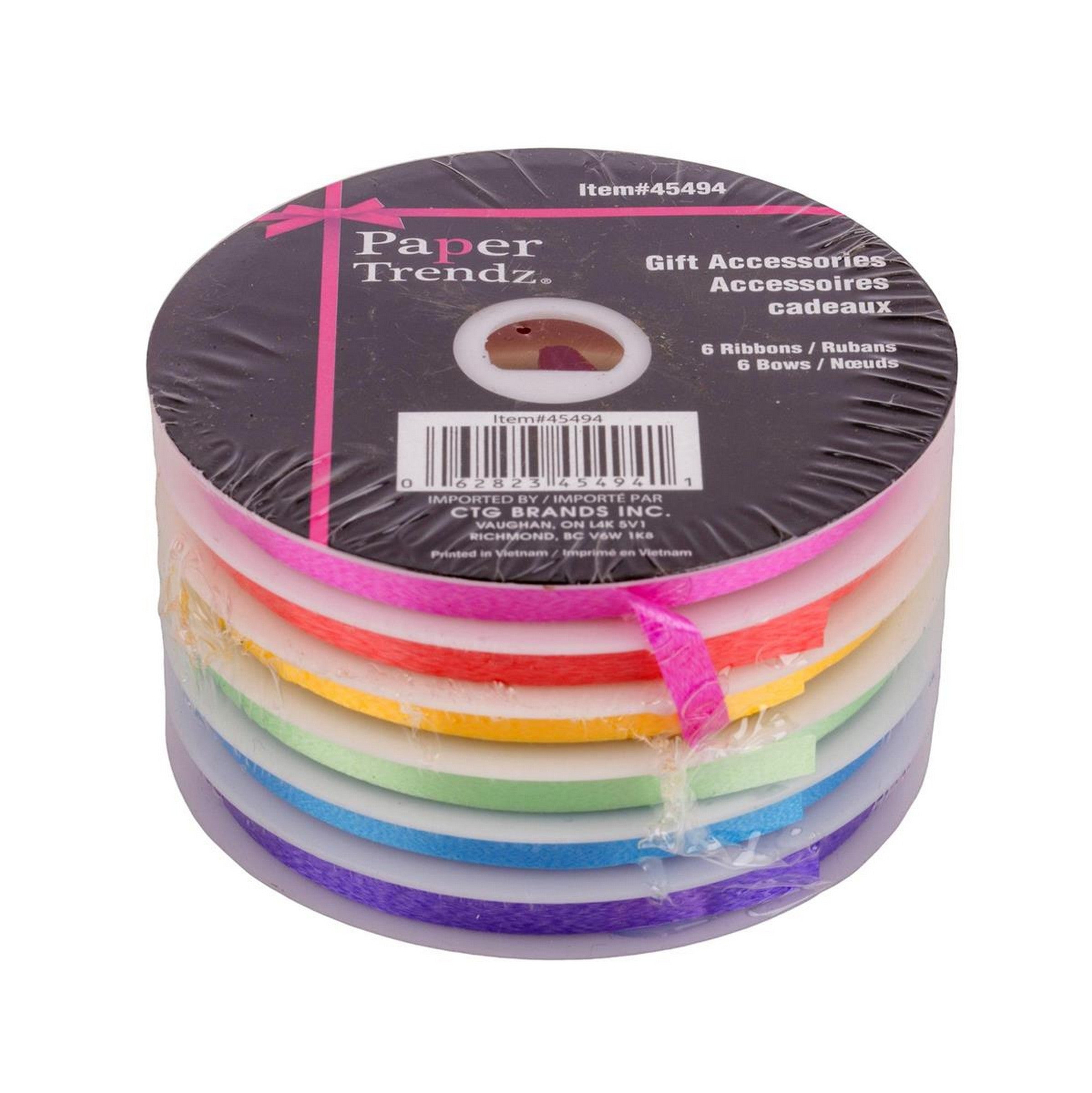 Paper Trendz Bows and Ribbons Set - 6 Mini Bows 1.25in + 6 Strand 5m Ribbon